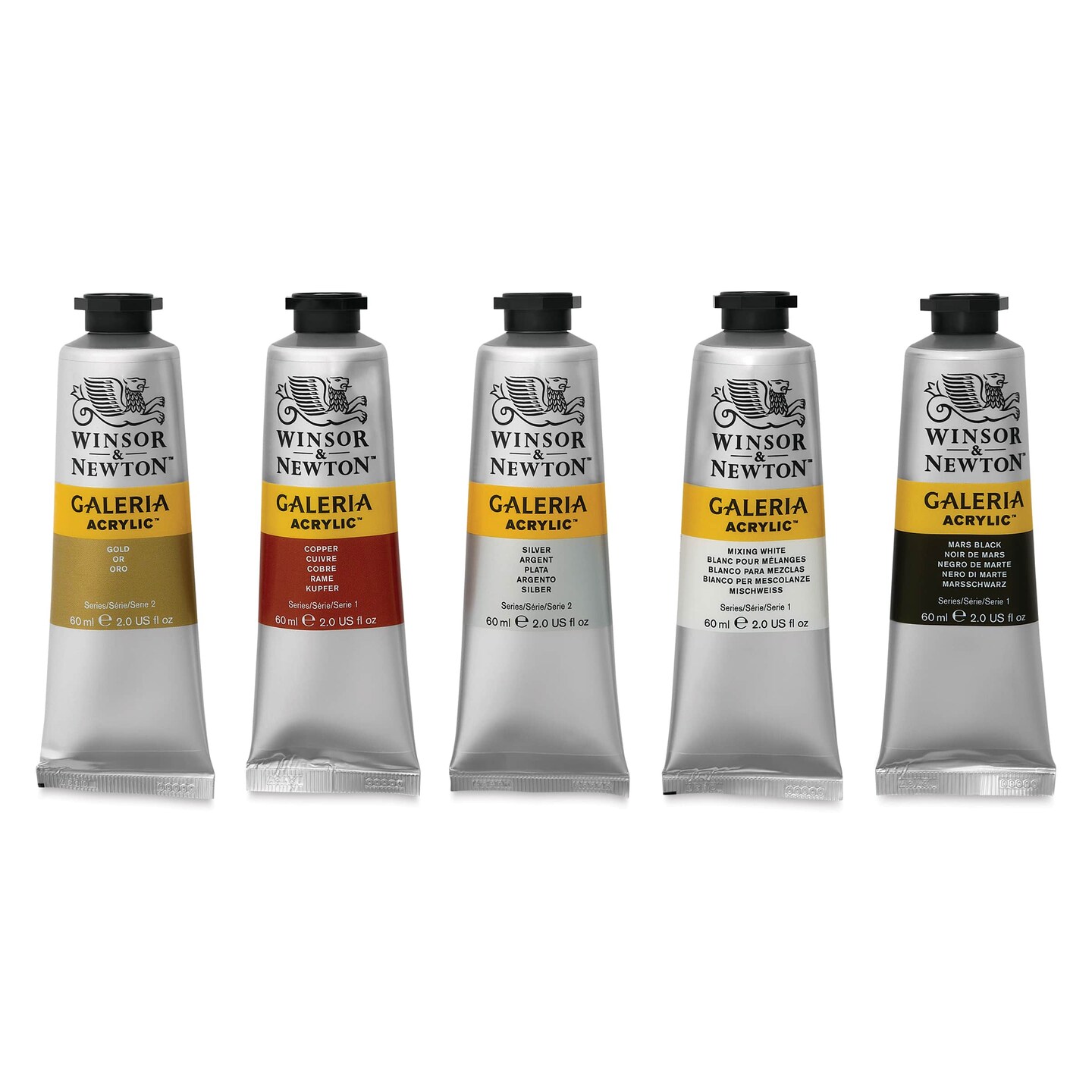 Winsor & Newton Galeria Acrylics - Set of 5, Metallic Colors, 60 ml tubes