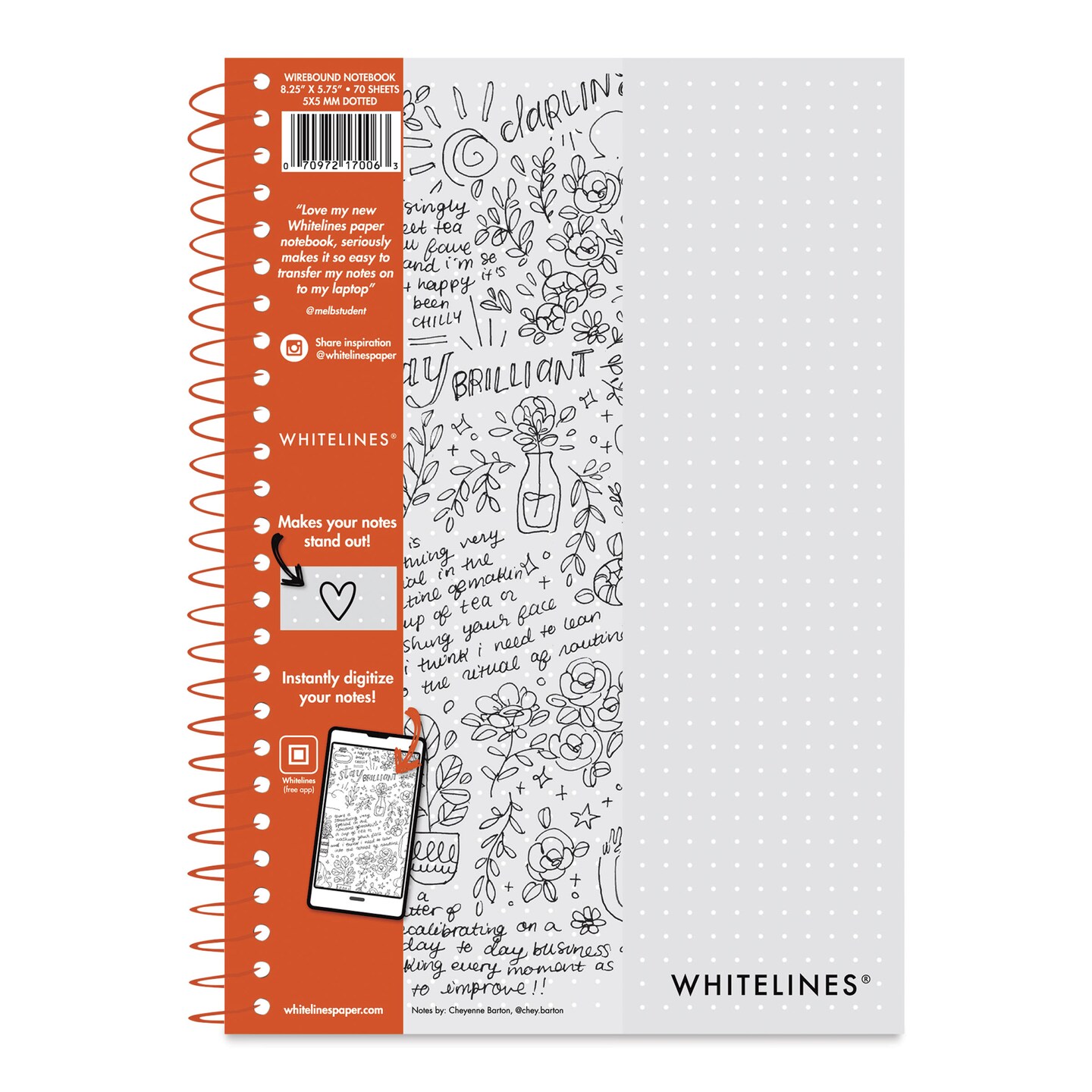 Roaring Spring Whitelines Wirebound Notebook - Dot Grid, 5-3/4" x 8-1/4", 70 Sheets