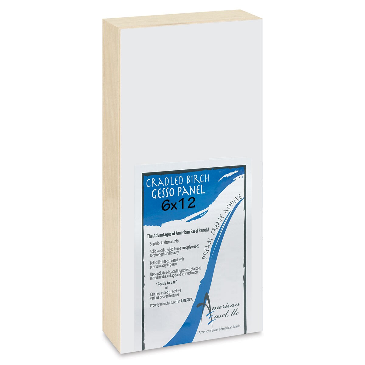 American Easel Gessoed Wood Painting Panel - 6" x 12", 1-5/8" Cradle