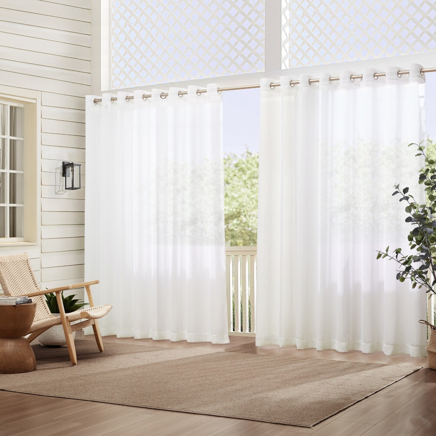 Threadmade Home Carmen Sheer Extra Wide Indoor/Outdoor Sheer Window Curtain, White - 114"W x 84"L