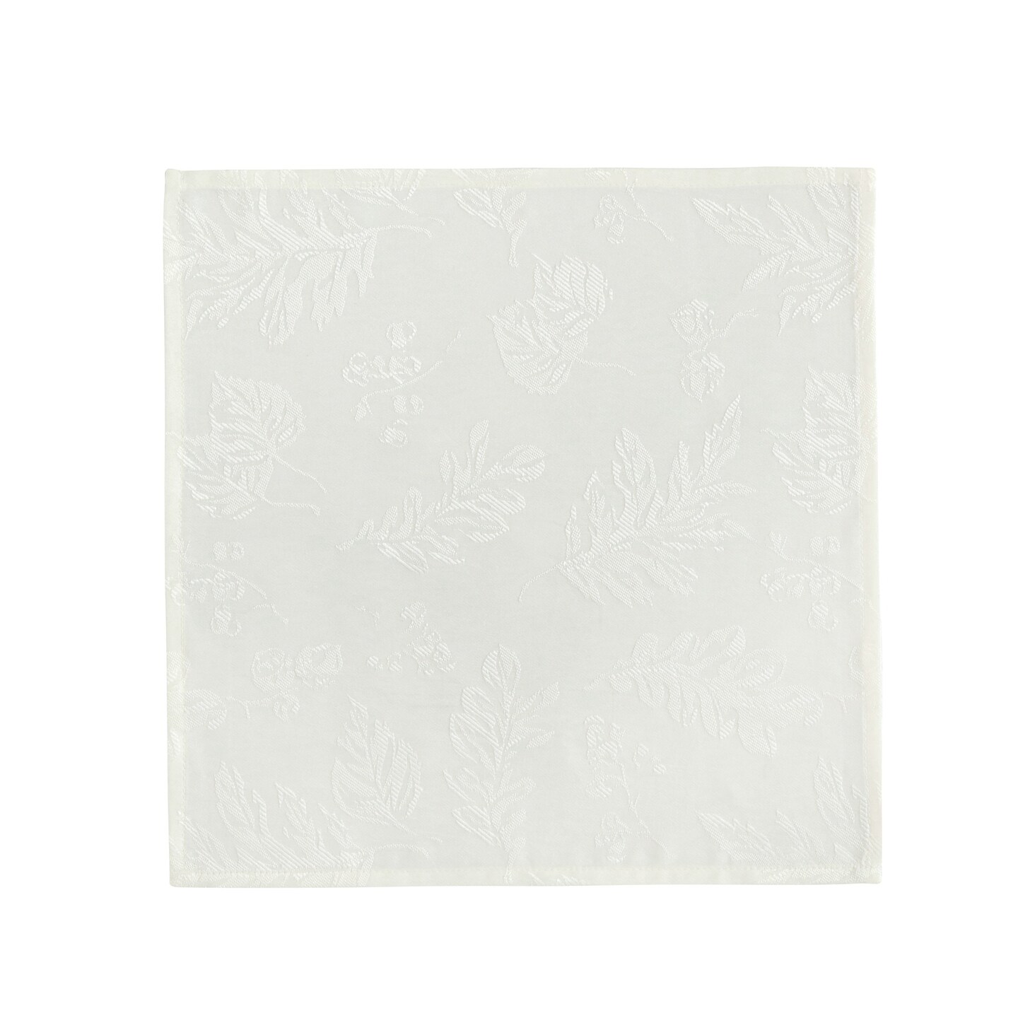 Threadmade Home Elegant Woven Leaves Jacquard Damask Napkin, Set of 8, Ivory - 17"W x 17"L
