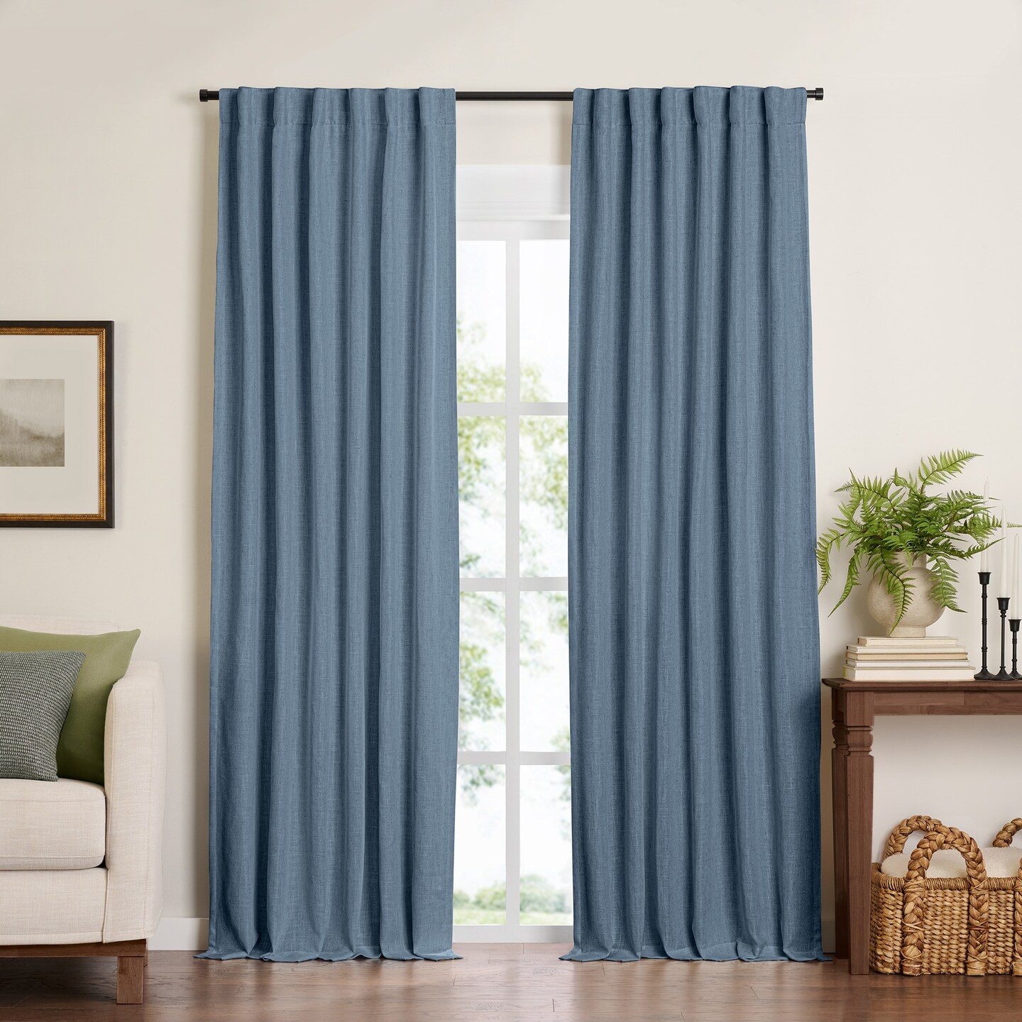 Threadmade Home Harrow Solid Texture Blackout Window Curtain Panel, Blue - 52"W x 108"L
