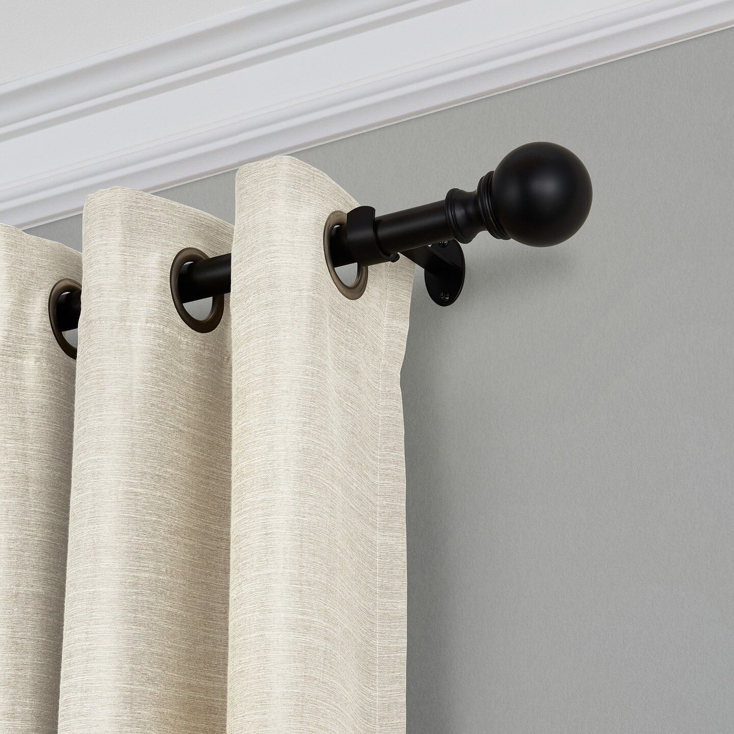 Threadmade Home Cordelia Single Curtain Rod with Globe Ball Finial, Antique Black - 86"W x 120"L