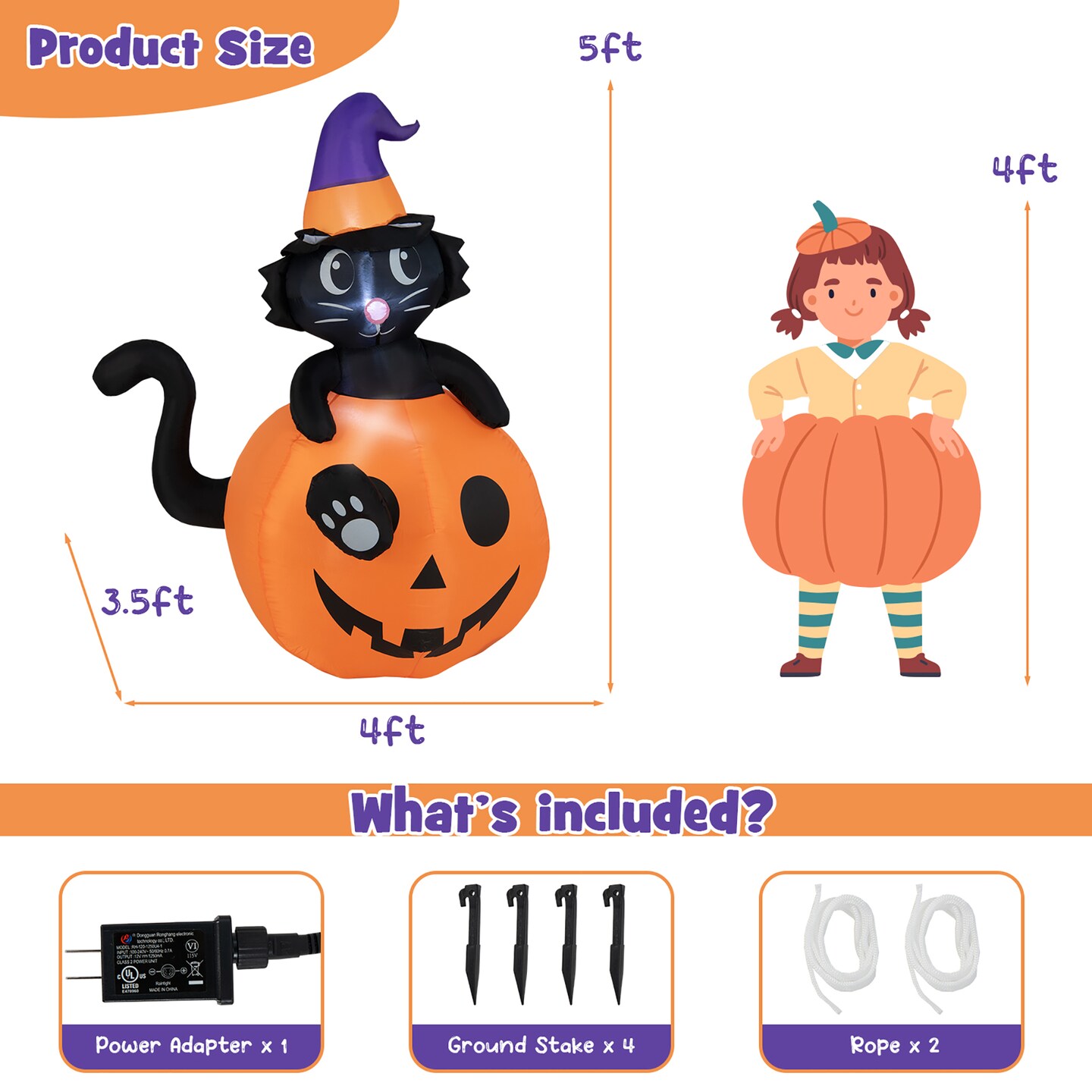Costway 5 FT Tall Halloween Inflatable D&#xE9;cor Black Cat Sitting in Pumpkin w/ LED Lights