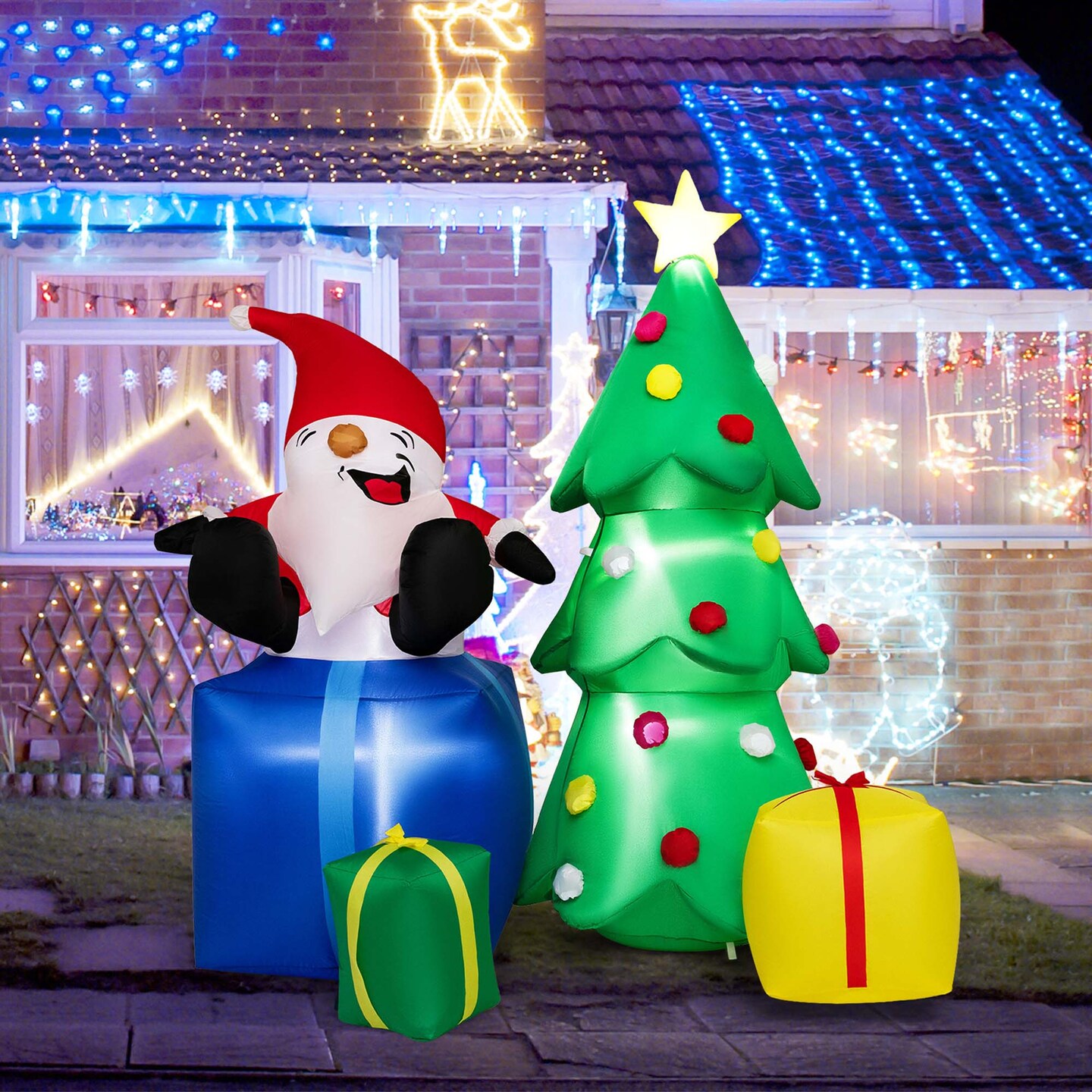 Costway 7 FT Inflatable Christmas Lighted Santa Claus &#x26; Christmas Tree with Gift Boxes