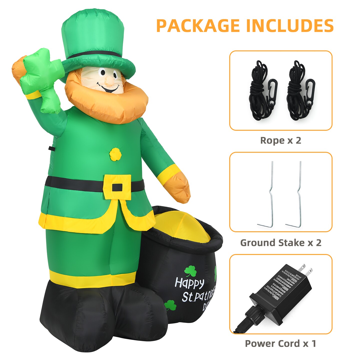 Costway 8ft St Patrick&#x27;s Day Inflatable Leprechaun Irish Day Blow up Lighted Giant Doll