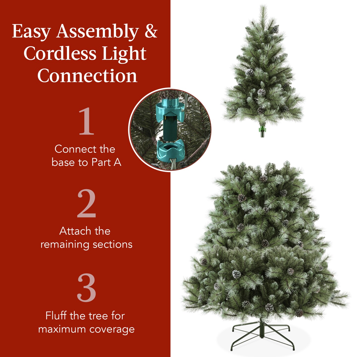 Best Choice Products Pre-Lit Frosted Scotch Pine Christmas Tree w/ 2-In-1 LED Lights
