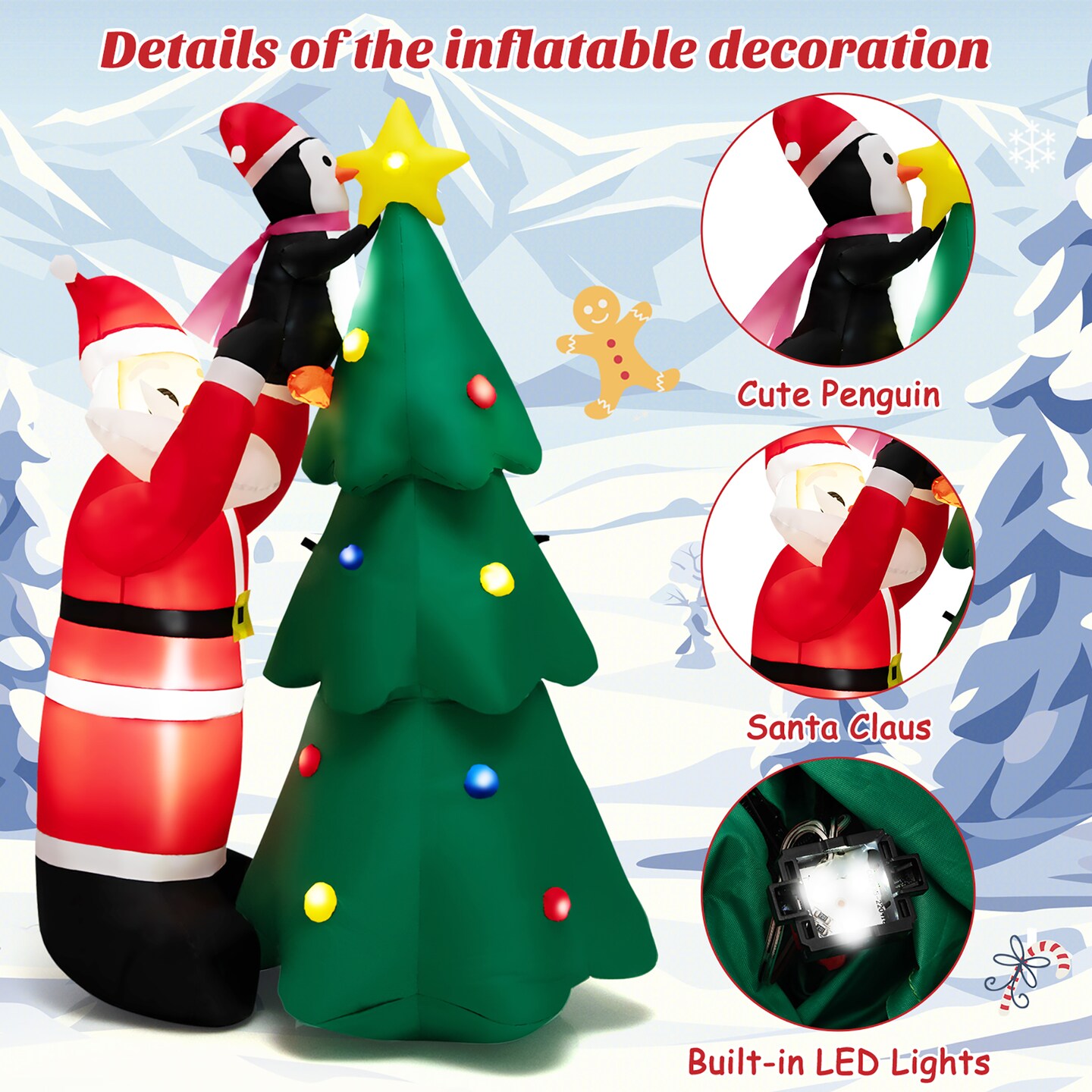 Costway 6 FT Inflatable Christmas Tree &#x26; Santa Claus w/ LEDs &#x26; Air Blower