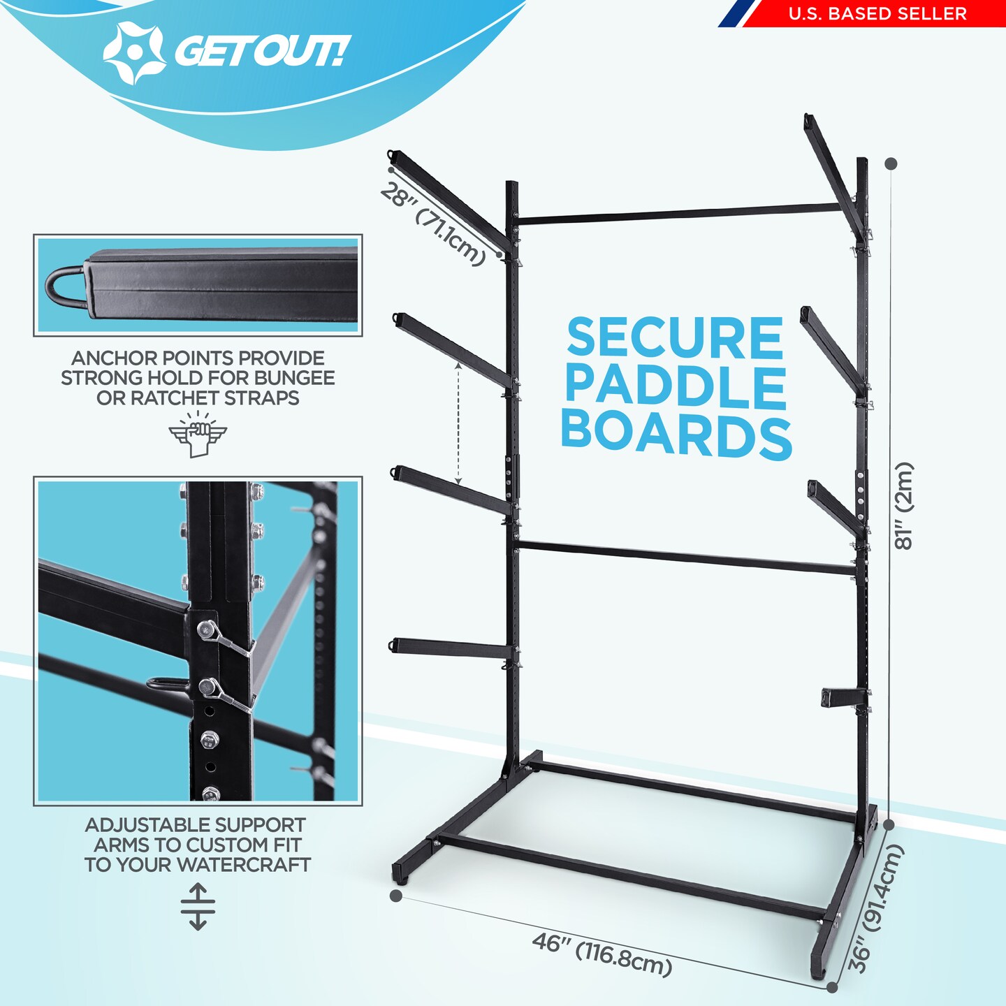 Get Out! Kayak Stand 420lb - 4 Tier Free Standing Paddle Board Dock Storage Rack