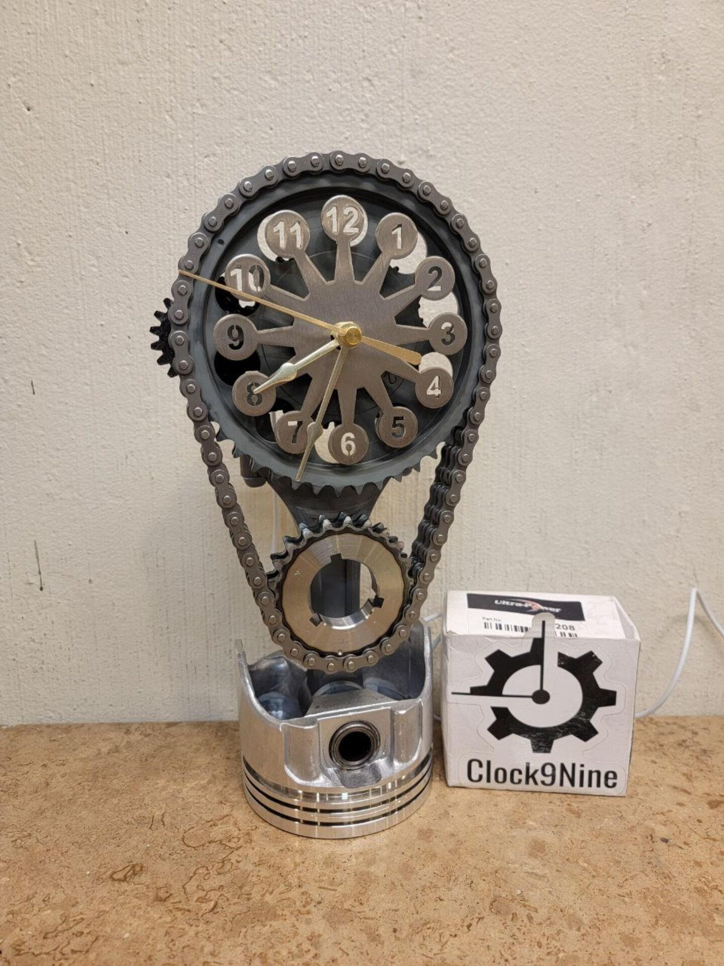 Chevy Small Block V8 Timing Chain Set Steampunk Clock Stainless Steel Face Motorized Gear Piston Mechanical Unique Metal Motor Head Engine