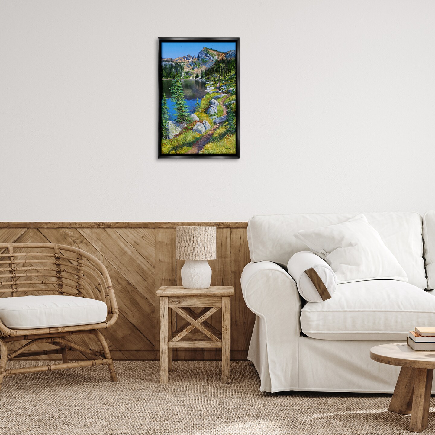 Stupell Industries Alpine Lake Landscape Framed Floater Canvas Wall Art Design by Andrew Kiss
