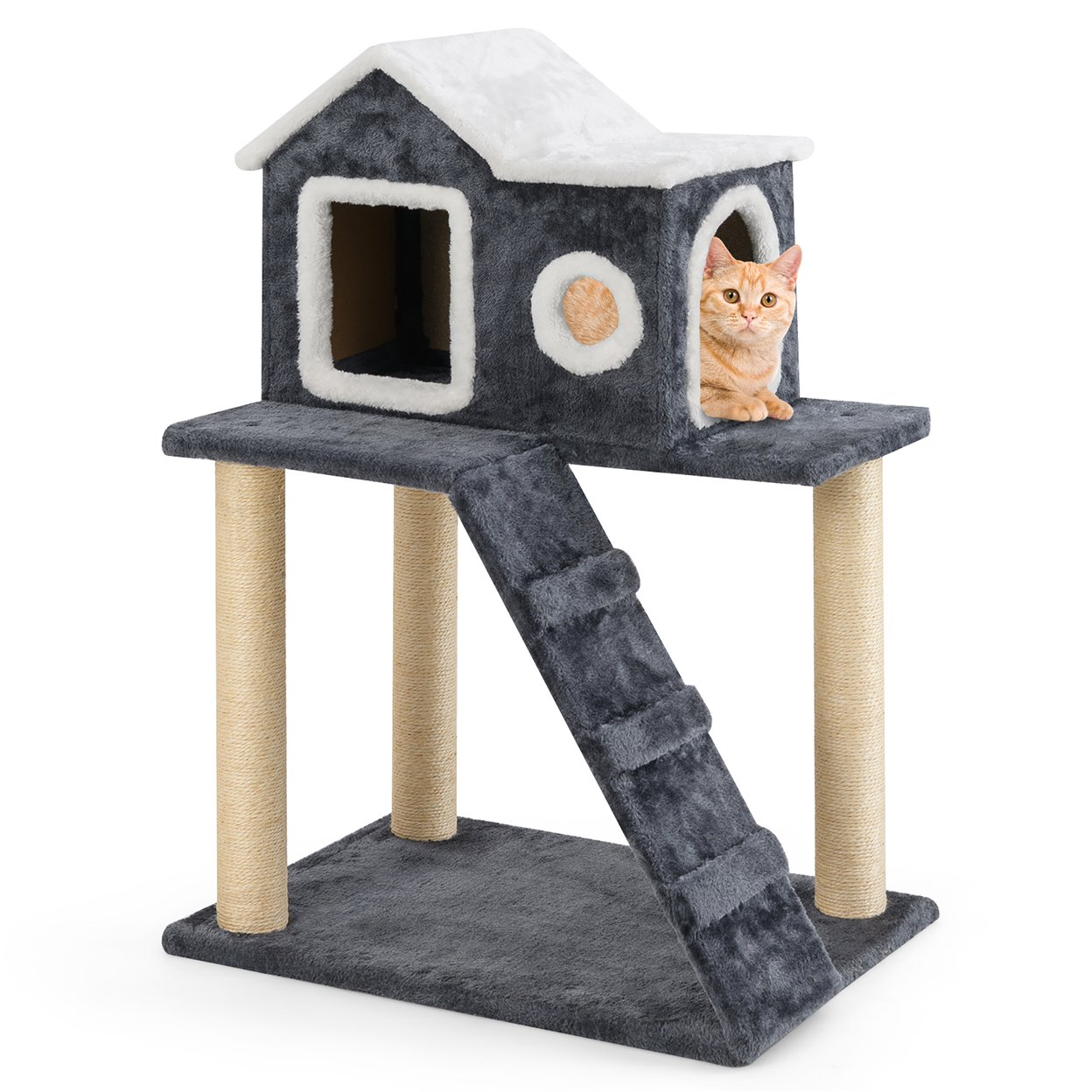 35 Modern Cat Tree 3-Level Cat Condo Furniture W/ Openable Roof Sisal Scratching Posts