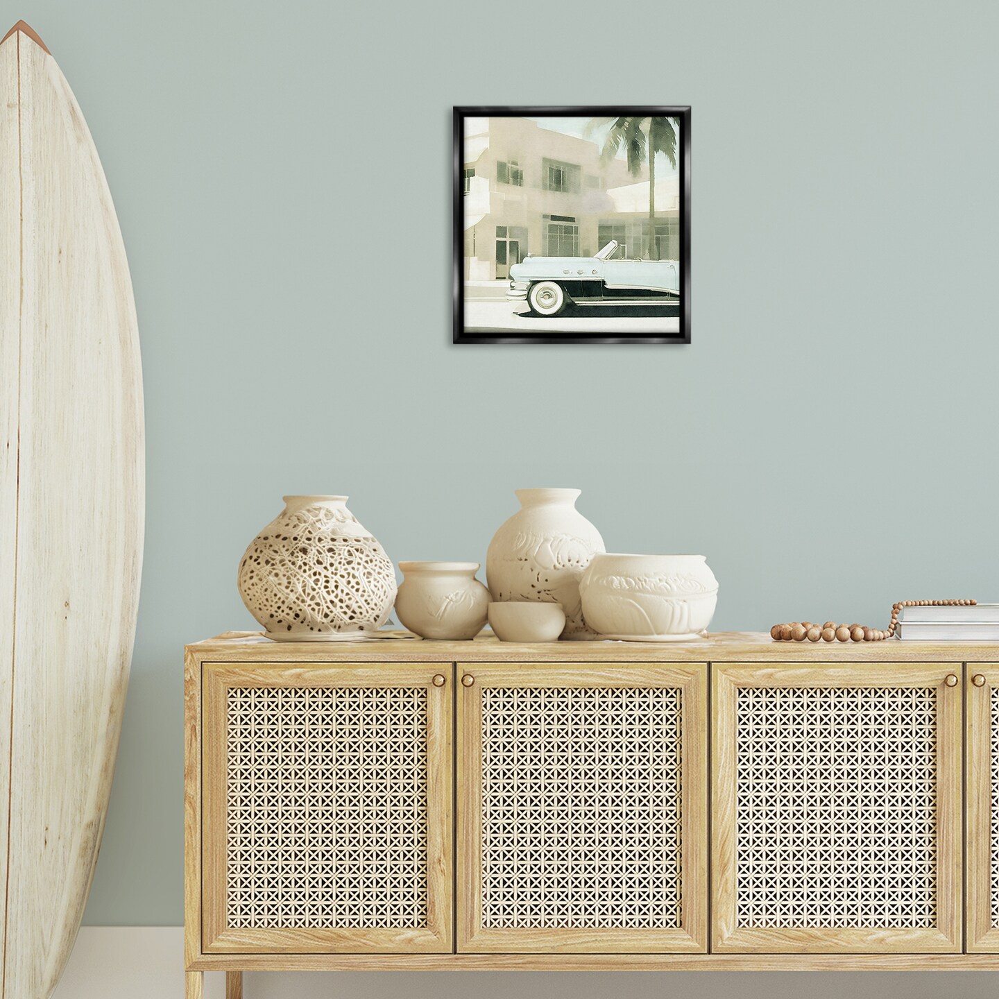 Stupell Industries Miami Car &#x26; Palm Tree Framed Floater Canvas Wall Art Design by Noah Bay