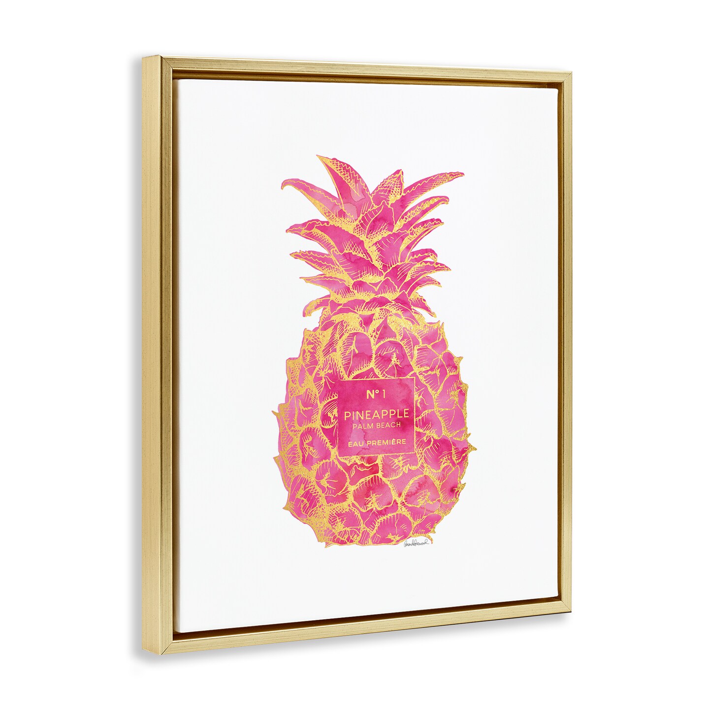 Stupell Industries Glam & Pink Pineapple Framed Floater Canvas Wall Art Design by Amanda Greenwood