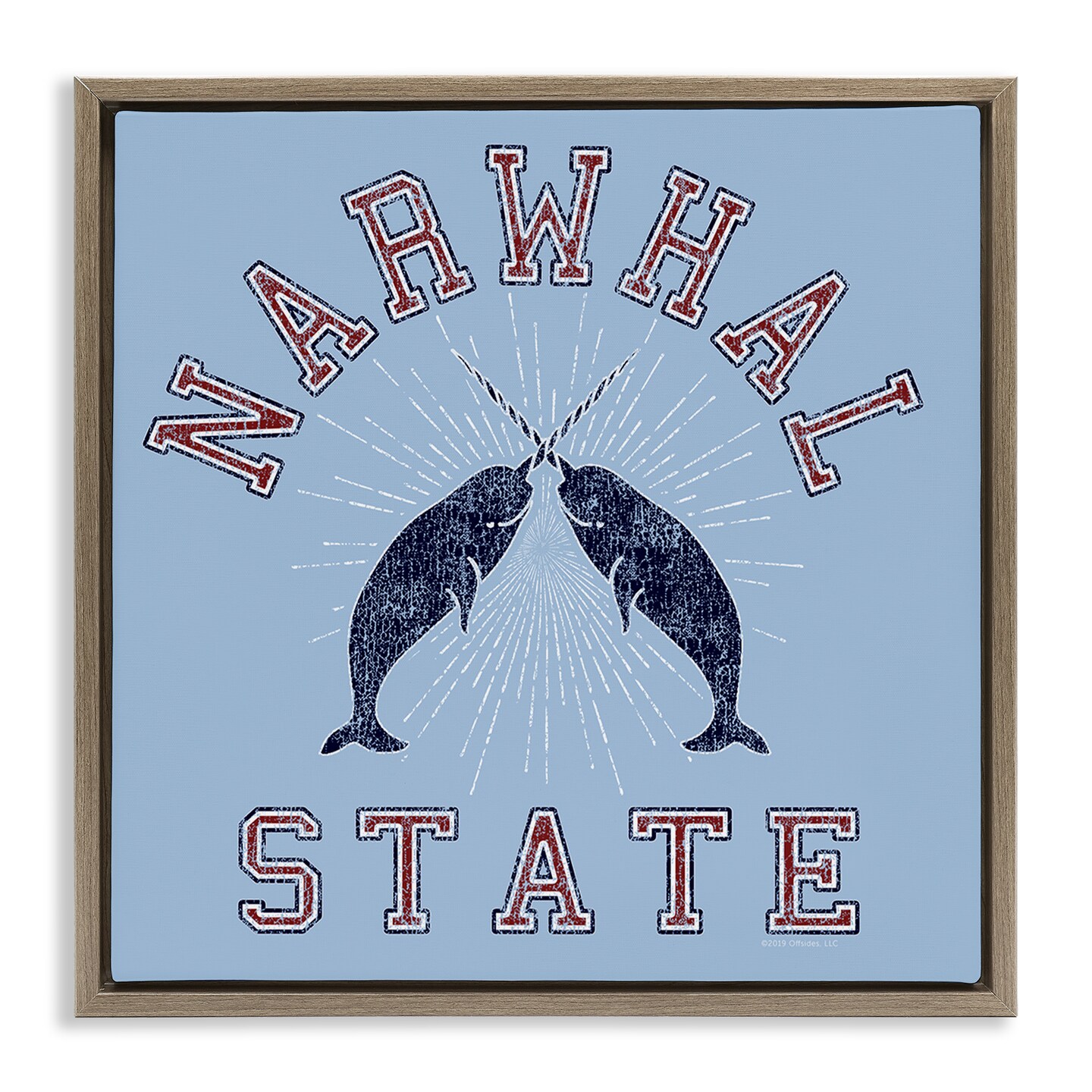 Stupell Industries Vintage Narwhal State Framed Floater Canvas Wall Art Design by Spirit Animals/Life Is High