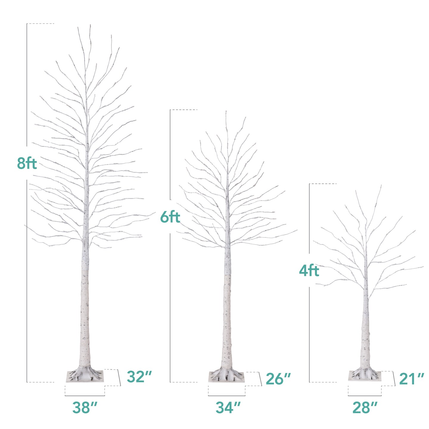 Best Choice Products Set of 3 Lighted Twig Birch Trees, 4ft, 6ft, 8ft w/ 300 LEDs, Warm White, Multicolor Lights