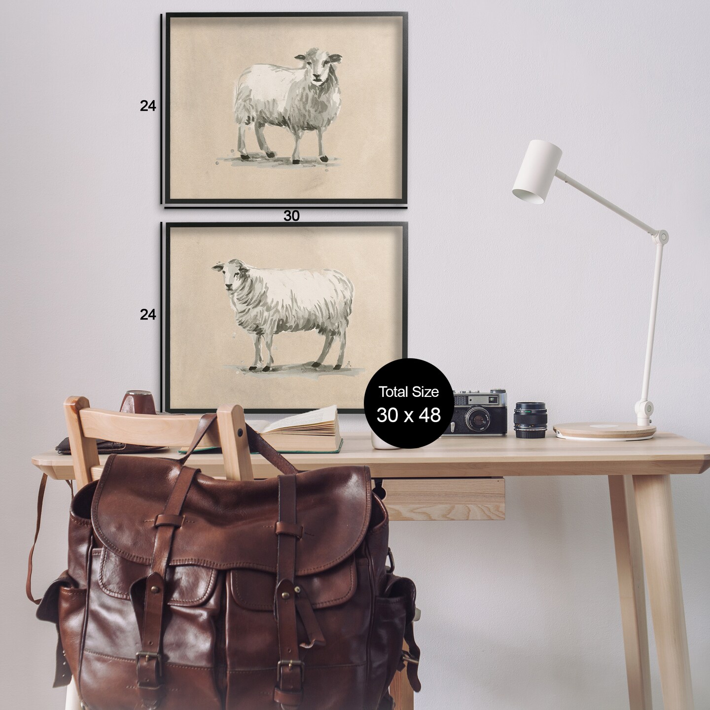 Stupell Industries Beige Sheep Portrait 2 pc Framed Giclee Wall Art Set Design by June Erica Vess