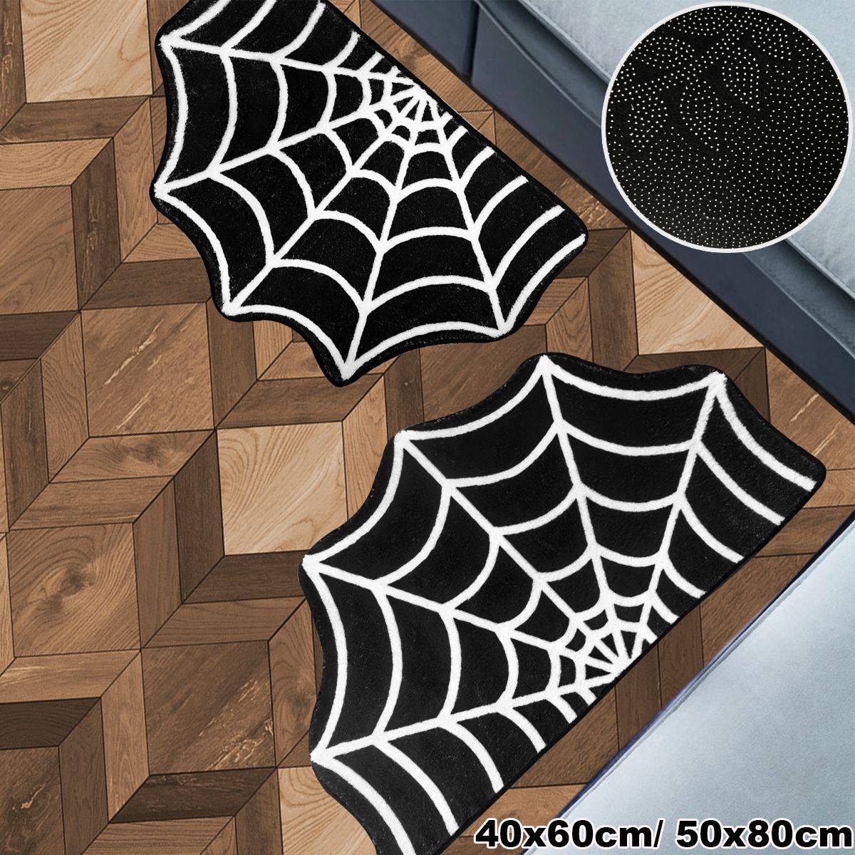 Spider Web Door Mat 2 Sizes Funky Spooky Cute Fun Bath Mat Washable Non-Slip Shower Rugs Witchy Horror Room Rugs Gothic Theme Party Area Carpet for Home Bedroom Kitchen Bathroom Decor 40*60/ 50*80cm