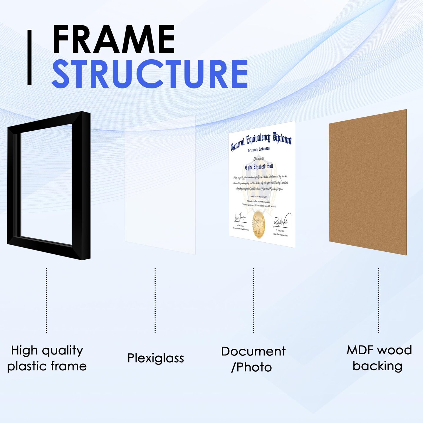 11x14 Diploma Frame, Black Picture Frame with Clear Plexiglass, 2 Pack Certificate Frame for Wall Display, 11x14 Document Frame, High School Diploma Frame