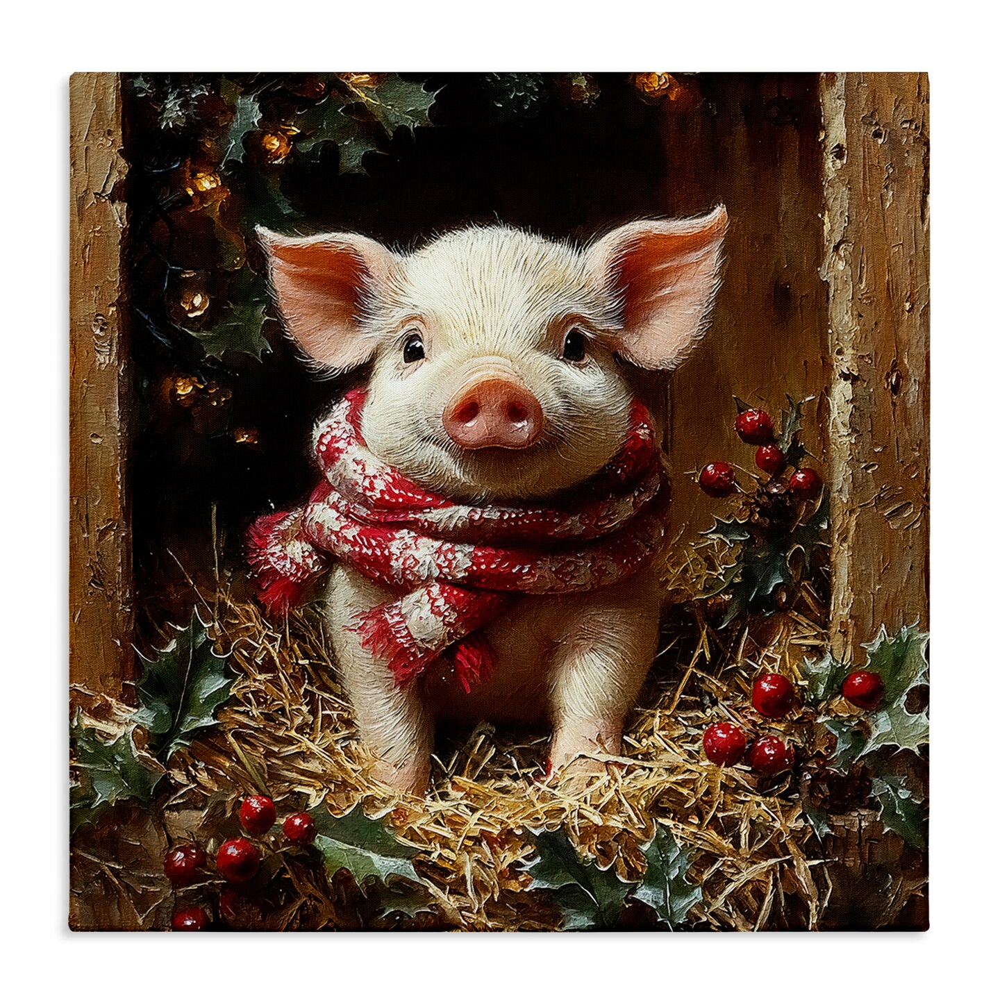 Stupell Industries Pig with Holiday Garlands Canvas Design by Riley B