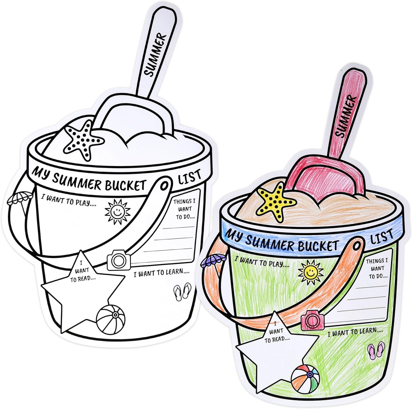 50 Pcs My Summer Bucket List Activity Poster for Kids Color Your Own Vacation Break Ideas Checklist Coloring Sign