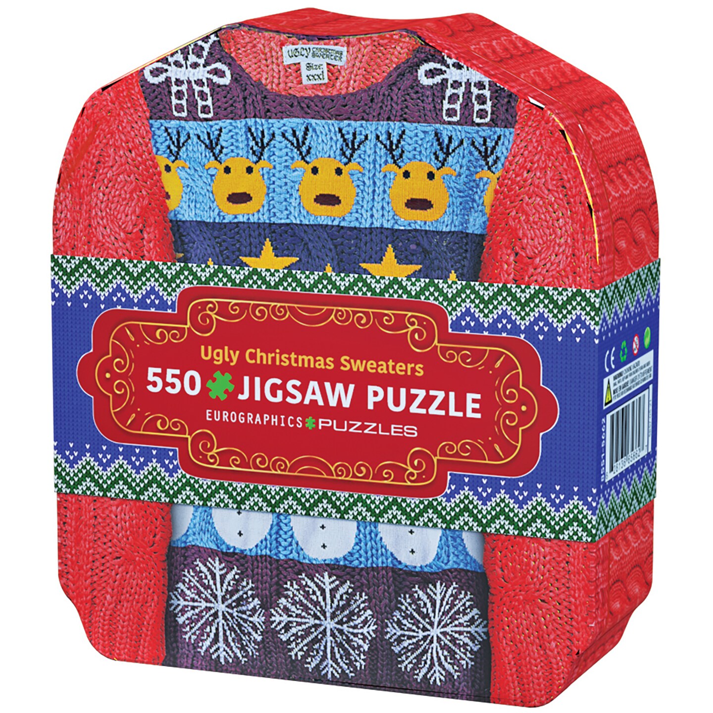 Eurographics: Puzzle Tin: Ugly Christmas Sweaters - 550 Piece Jigsaw - Collectible Decorative Tin, 13" x 19" Assembled, Holiday Gift & Activity