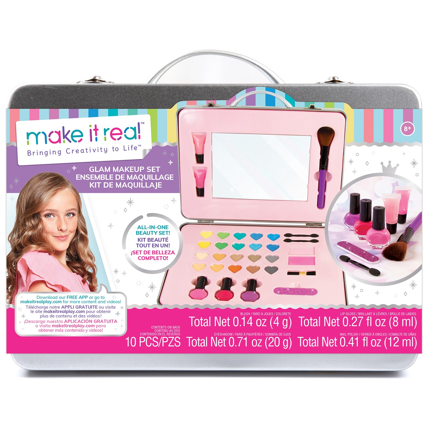 Make It Real: Glam Makeup Set - 10 Piece Travel Hard Case, Tweens & Girls, All-In-One Cosmetic & Beauty Kit, Includes Instrumental Dream Guide For Inspiration, Nails-Lips-Face, Kids Ages 8+