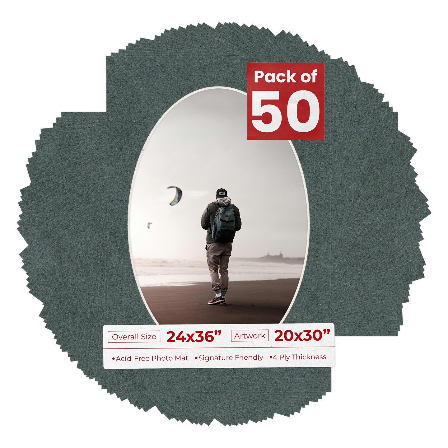 Dark Grey Suede Mat Board for 24x36 Frames - Oval Opening for 20x30 Photos