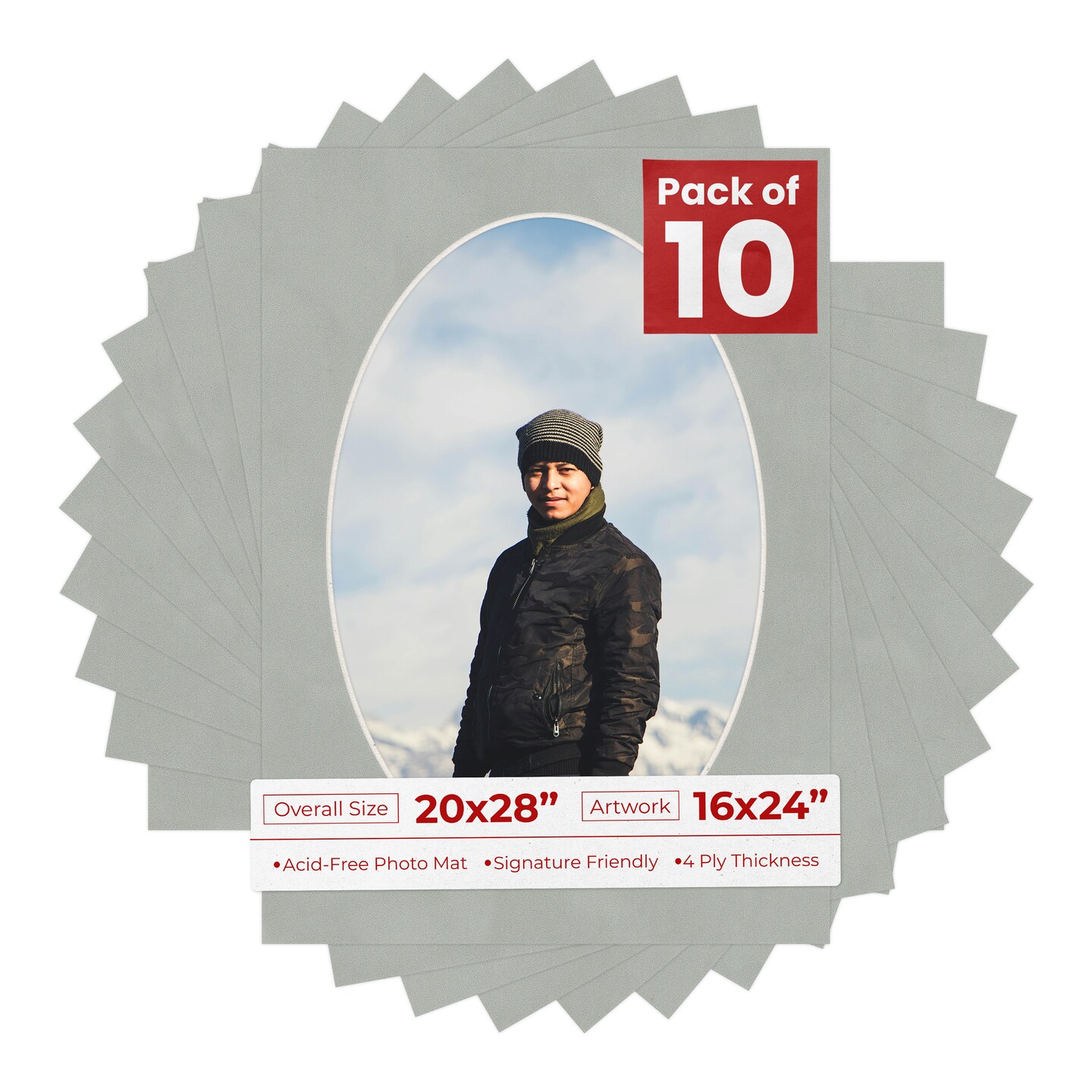 Light Grey Suede Mat Board for 20x28 Frames - Oval Opening for 16x24 Photos