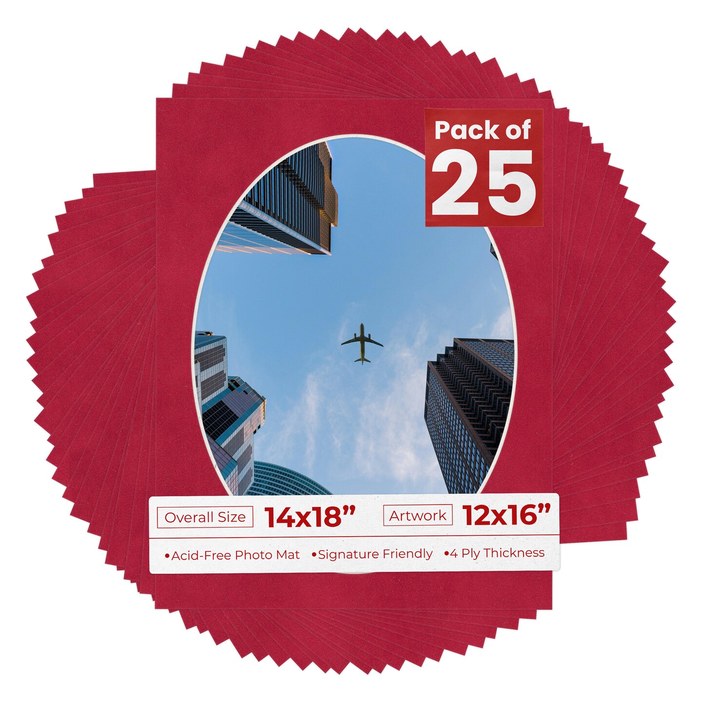 Red Suede Mat Board for 14x18 Frames - Oval Opening for 12x16 Photos