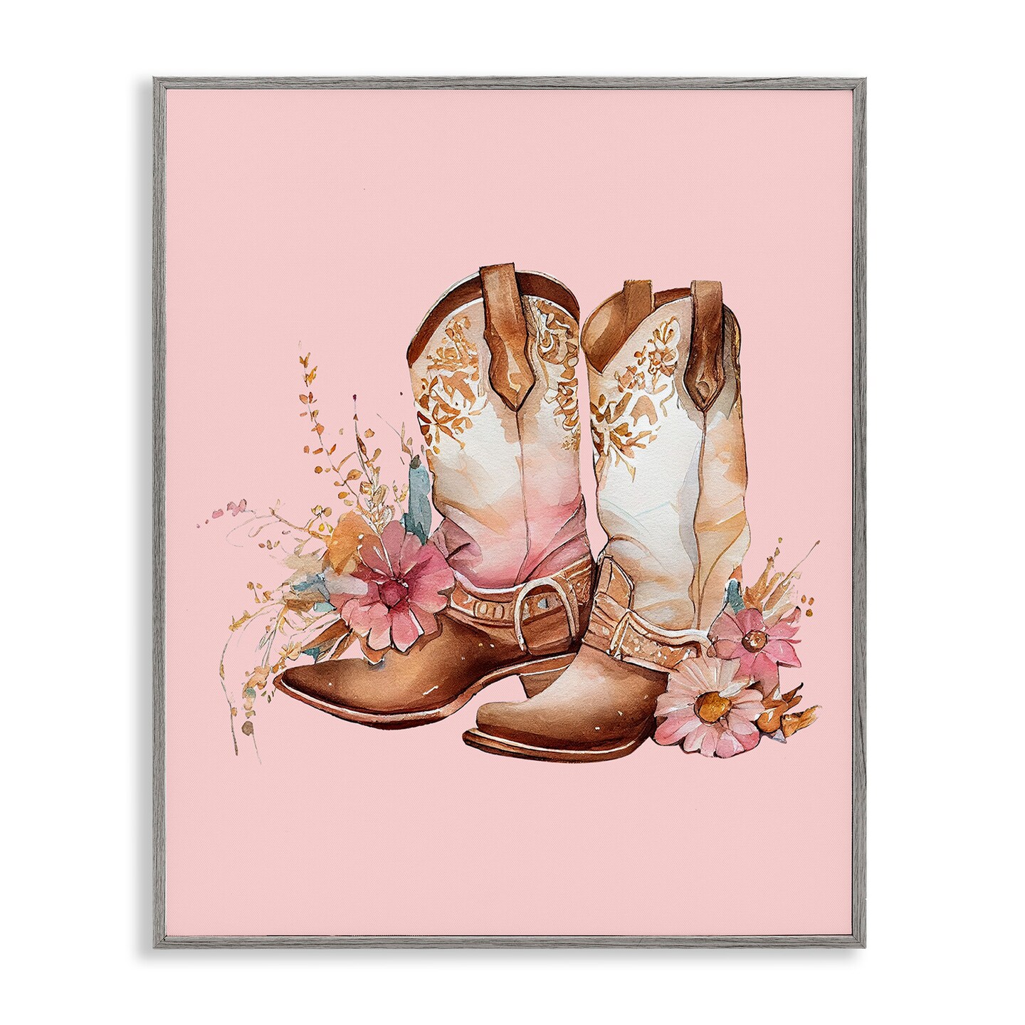 Stupell Industries Floral Pink Cowgirl Boots Framed Giclee Art