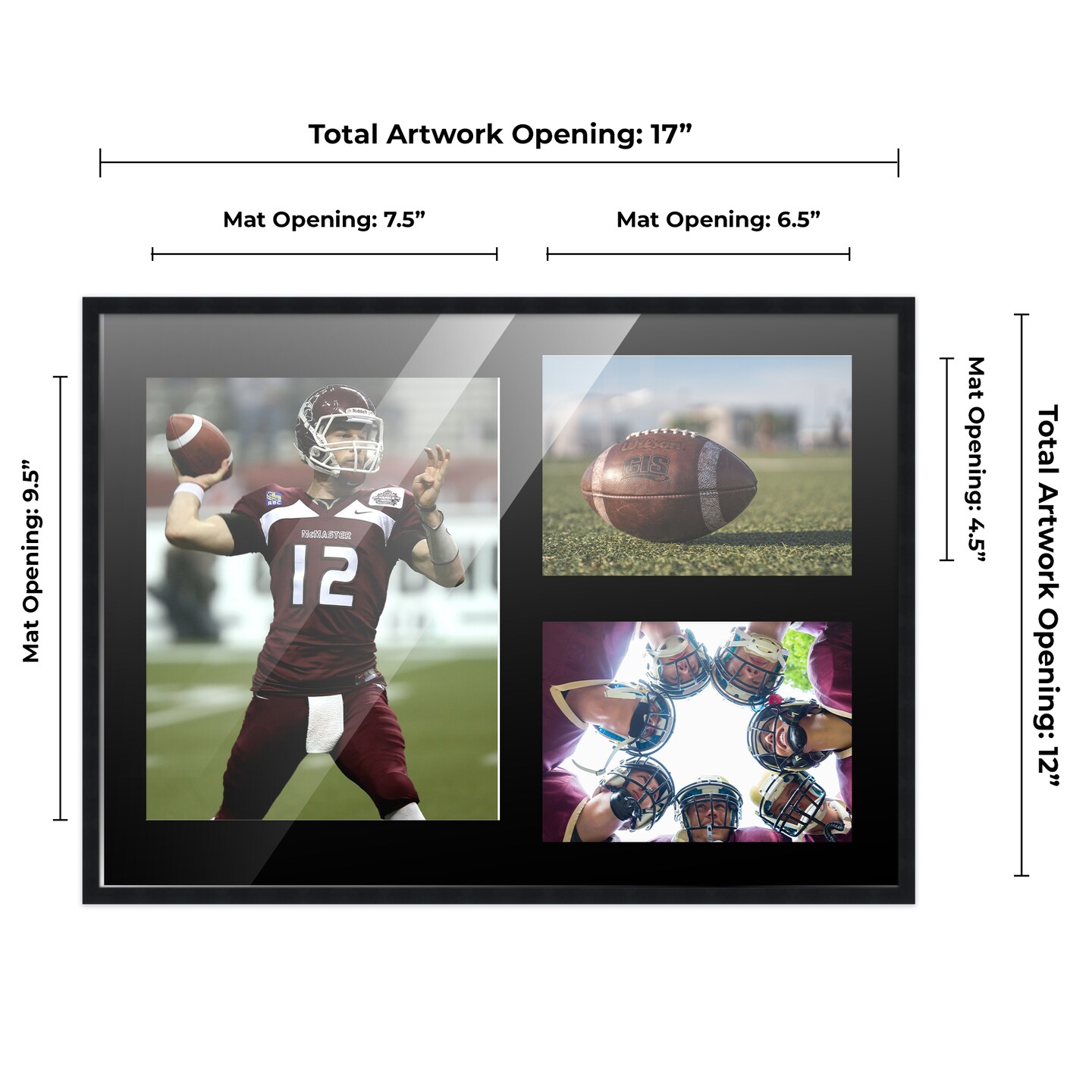 Black Finish Collage Frame - Black Mat, 20 Frame Sizes to Choose From, UV Acrylic, Wall Hanging Hardware, Vertical or Horizontal Display