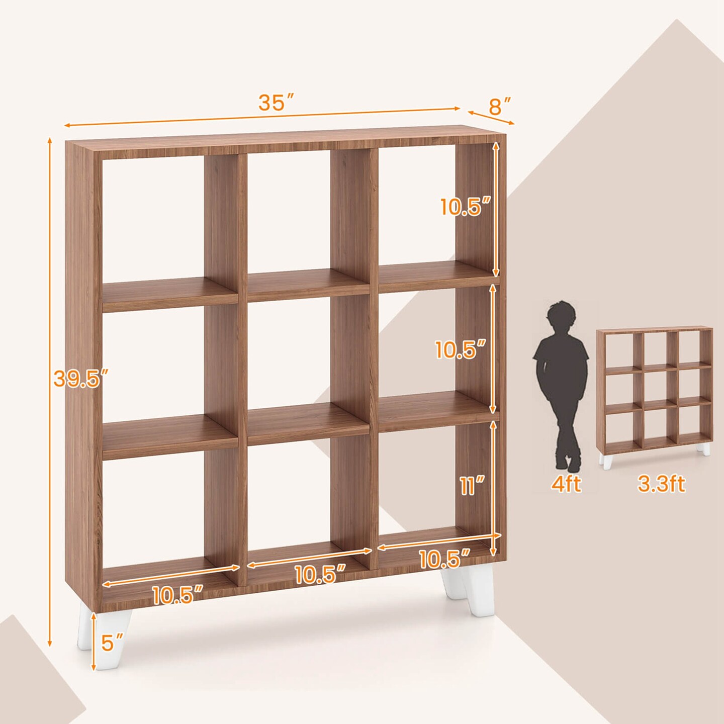 Costway 2 PCS 9-Cube Bookcase with 6 Removable Shelves Raised Support Feet for Living Room Brown/White