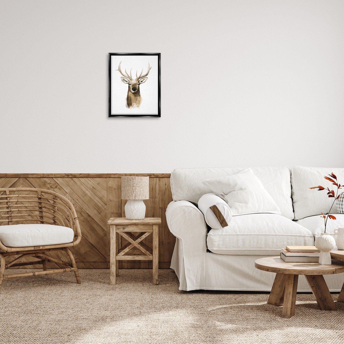 Stupell Industries Deer Portrait Watercolor Framed Floater Canvas Wall Art