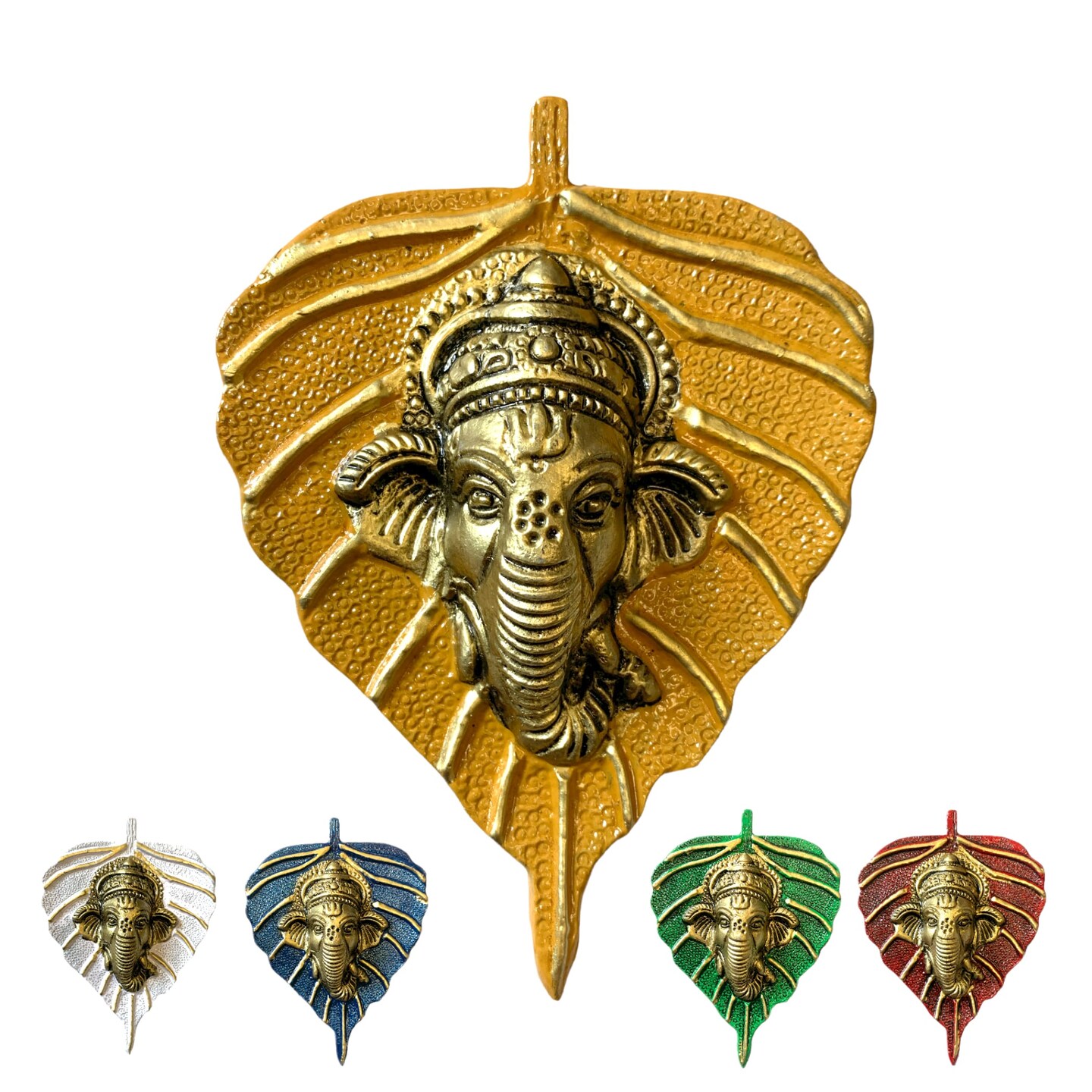 Metal Leaf Ganesha Diwali Decor Wall Hanging for Home &#x26; Office Housewarming Return Gift Pooja Favor Ganesha Decorative Wall Hanging Showpiece Pack of 1/2/5/25 Pcs