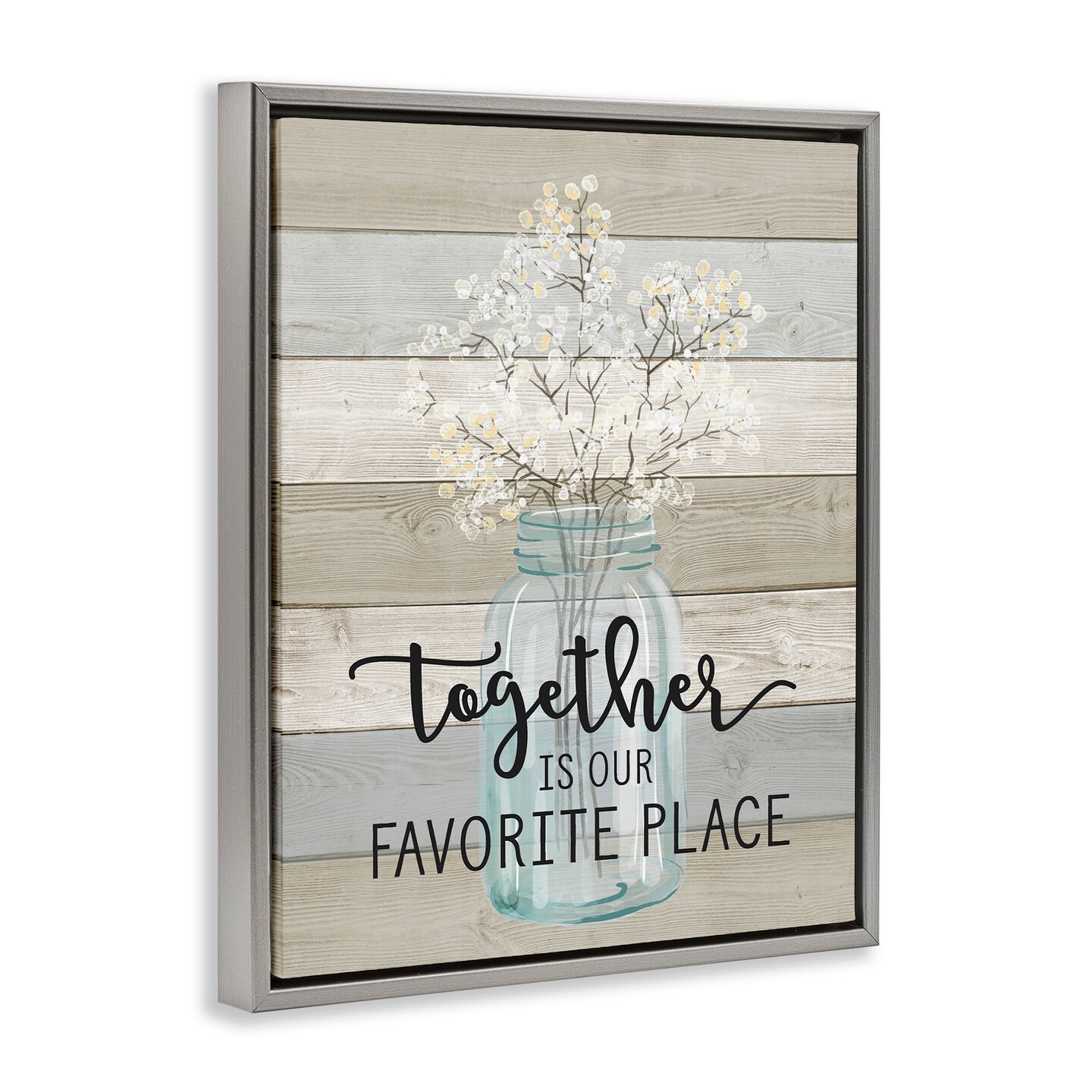 Stupell Industries Together Favorite Place with Florals Framed Floater Canvas Wall Art