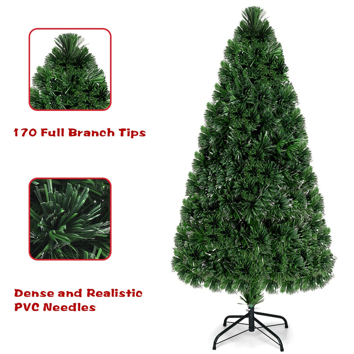 Costway Pre-Lit Fiber Optic Artificial PVC Christmas Tree Metal 5Ft