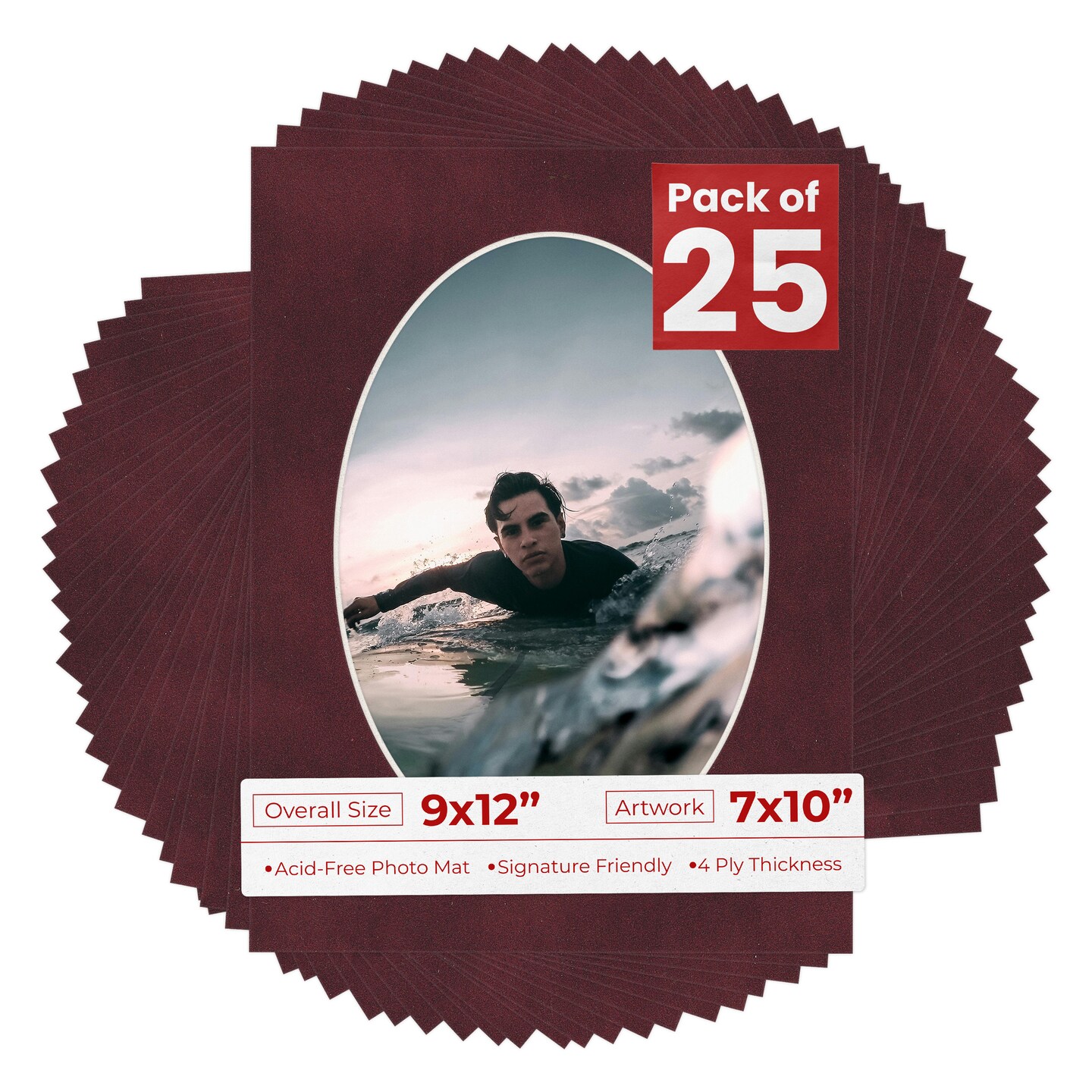 Dark Red Suede Mat Board for 9x12 Frames - Oval Opening for 7x10 Photos