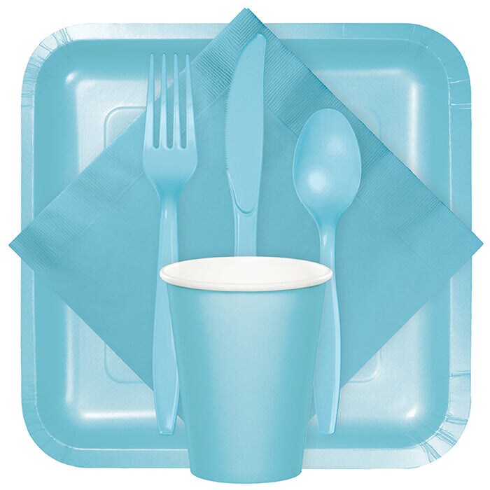 Bulk Pack of 48 Pastel Blue Assorted Plastic Cutlery