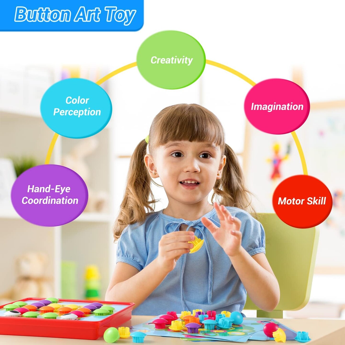 68PCS Button Art Toys for Toddlers Color Matching Mosaic Pegboard