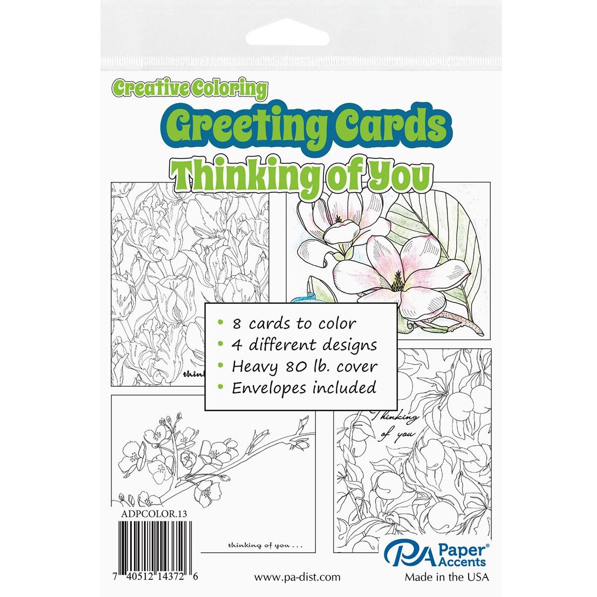 Accent Design Paper Accents Creative Coloring Card & Envelopes, Thinking Of You, 8Pc, 4.25x5.5, Adult Coloring Cards, Cards For Adults, Cards, Greeting Cards To Color