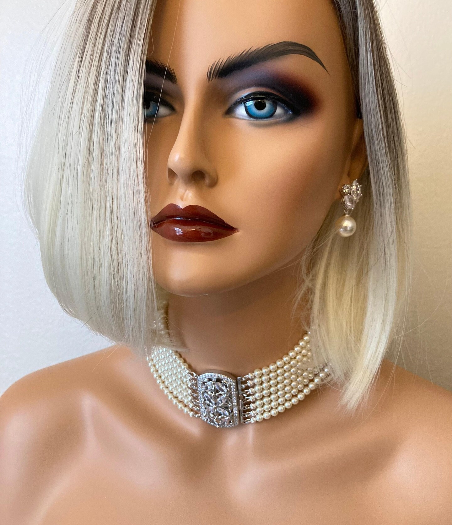 Pearl Choker Earrings Set Queen Camilla strand choker with huge