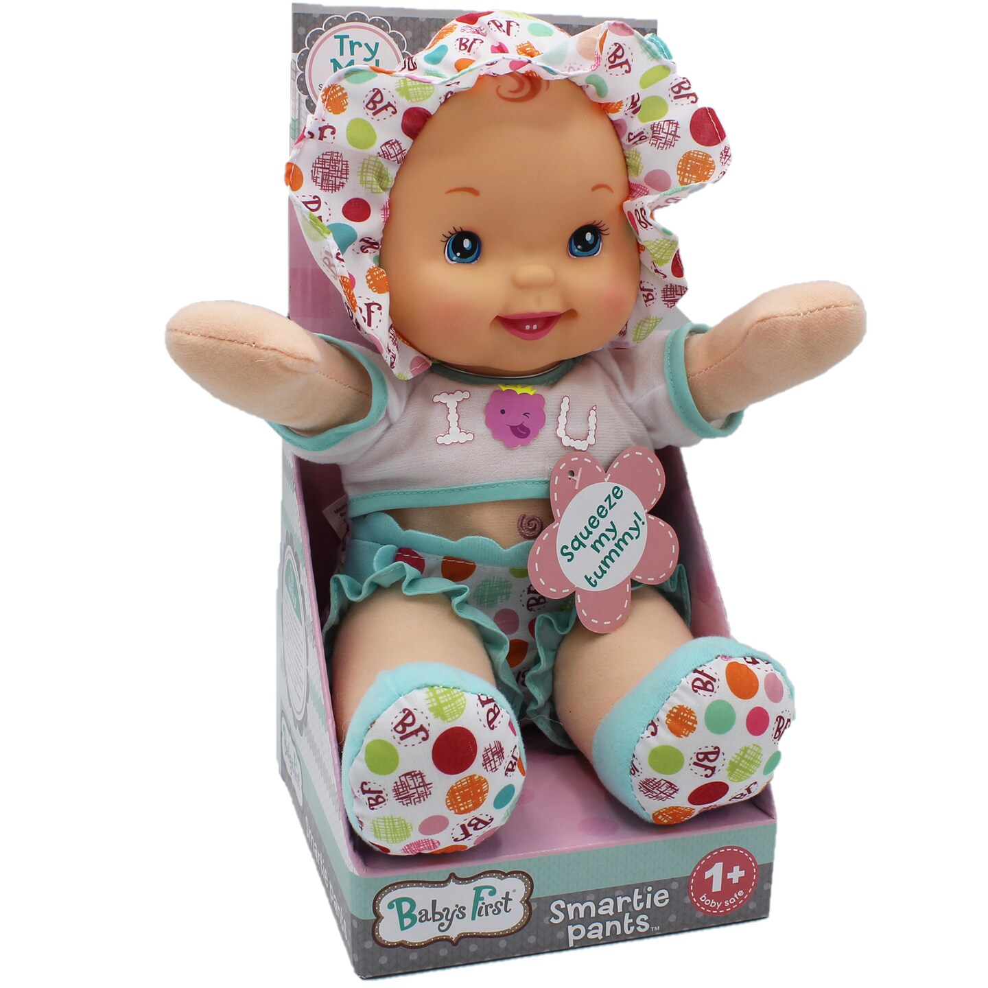 Goldberger Doll Baby&#x27;s First Smartie Pants Doll with Raspberry White T-Shirt