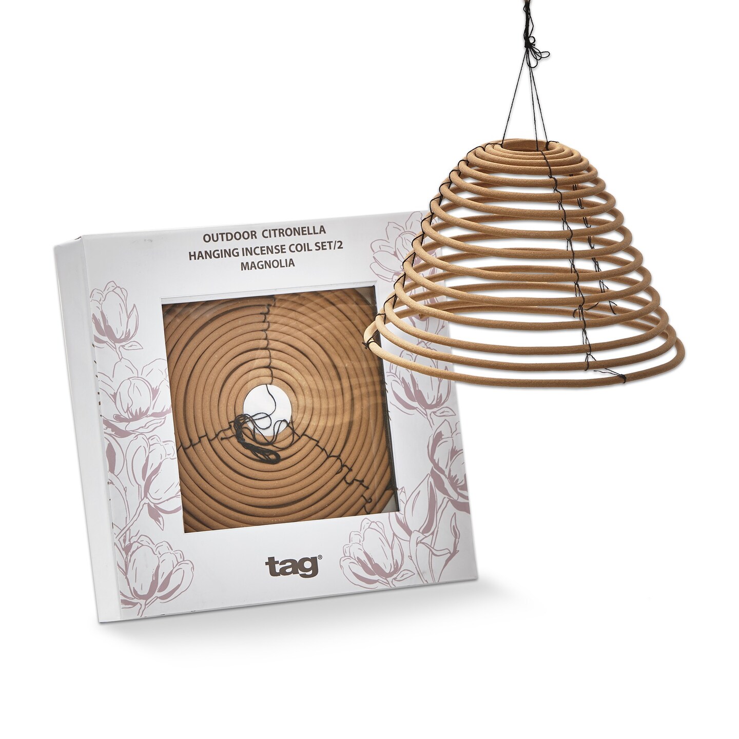 Magnolia Citro Hanging Coil Candles - Citronella, Multicolor, 25hrs Burn Time, 7" x 7" x 2", Perfect for Summer Outdoor Use