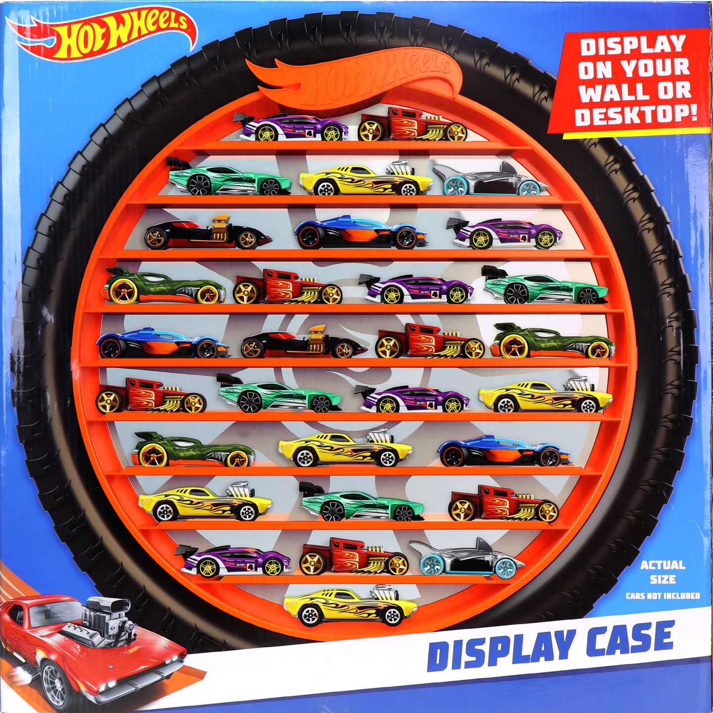 Tara Toy: Hot Wheels: Collectors Display Case - Holds 50 Cars, Wall or Desktop Display, Die-Cast Toy Cars Storage, Wheel With Orange Shelves, Kids 3+