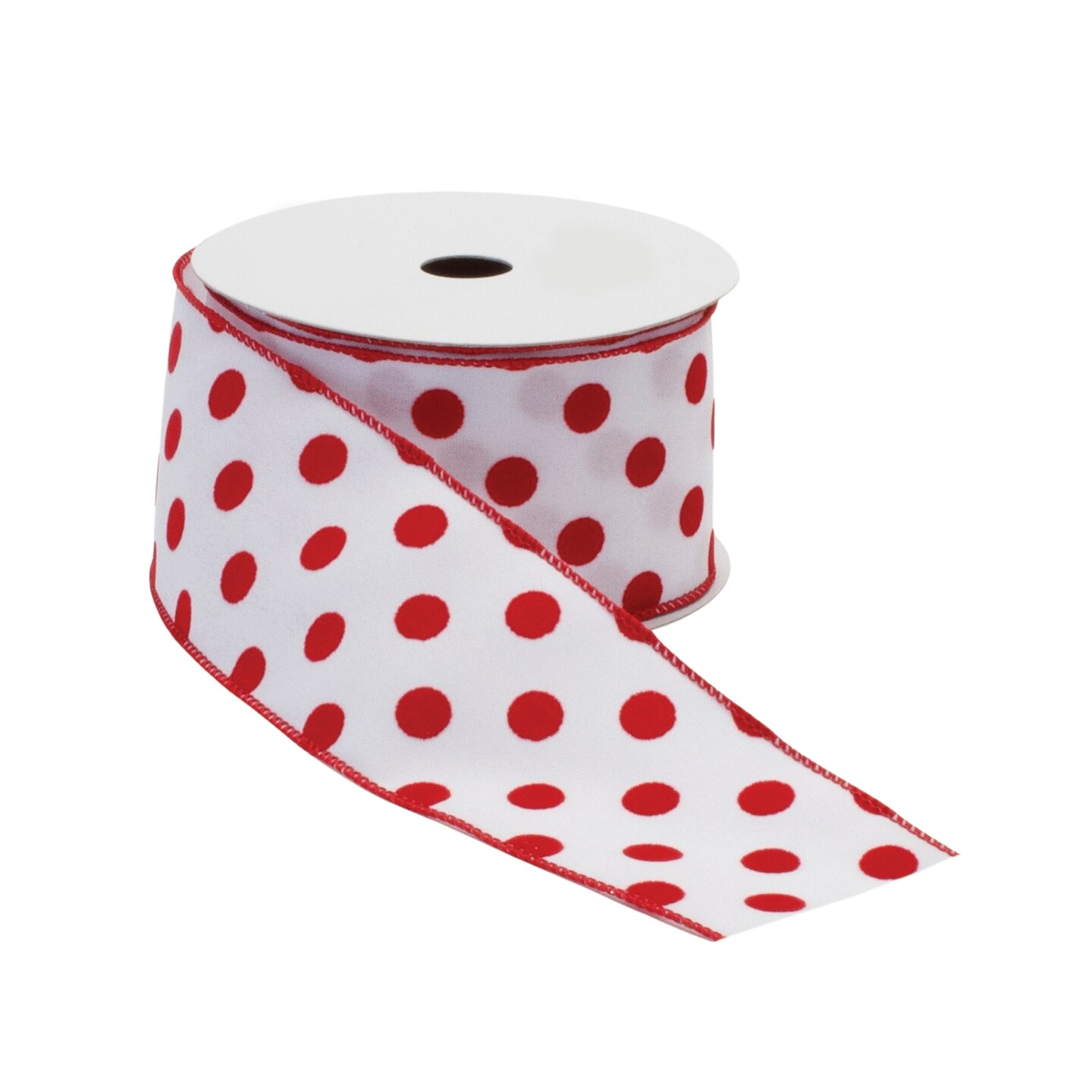 Melrose Polka Dot Wired Christmas Craft Ribbon - 2.5&#x22; x 10 Yards - White and Red - Set of 2