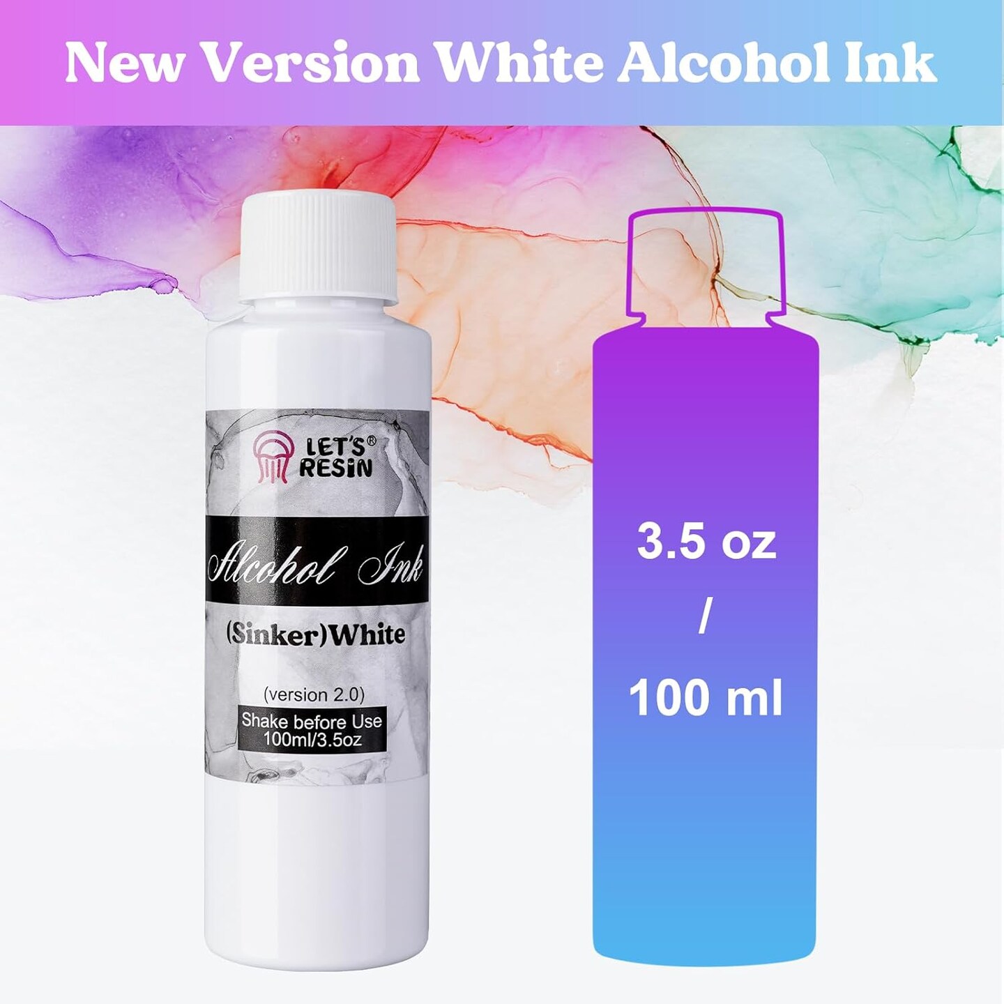 LET&#x27;S RESIN White Alcohol Ink for Epoxy Resin, Upgraded White Alcohol Ink 3.5oz/100ml, Alcohol-Based Resin Ink, White Resin Pigment for Resin Petri, Tumblers, Painting, Resin Art