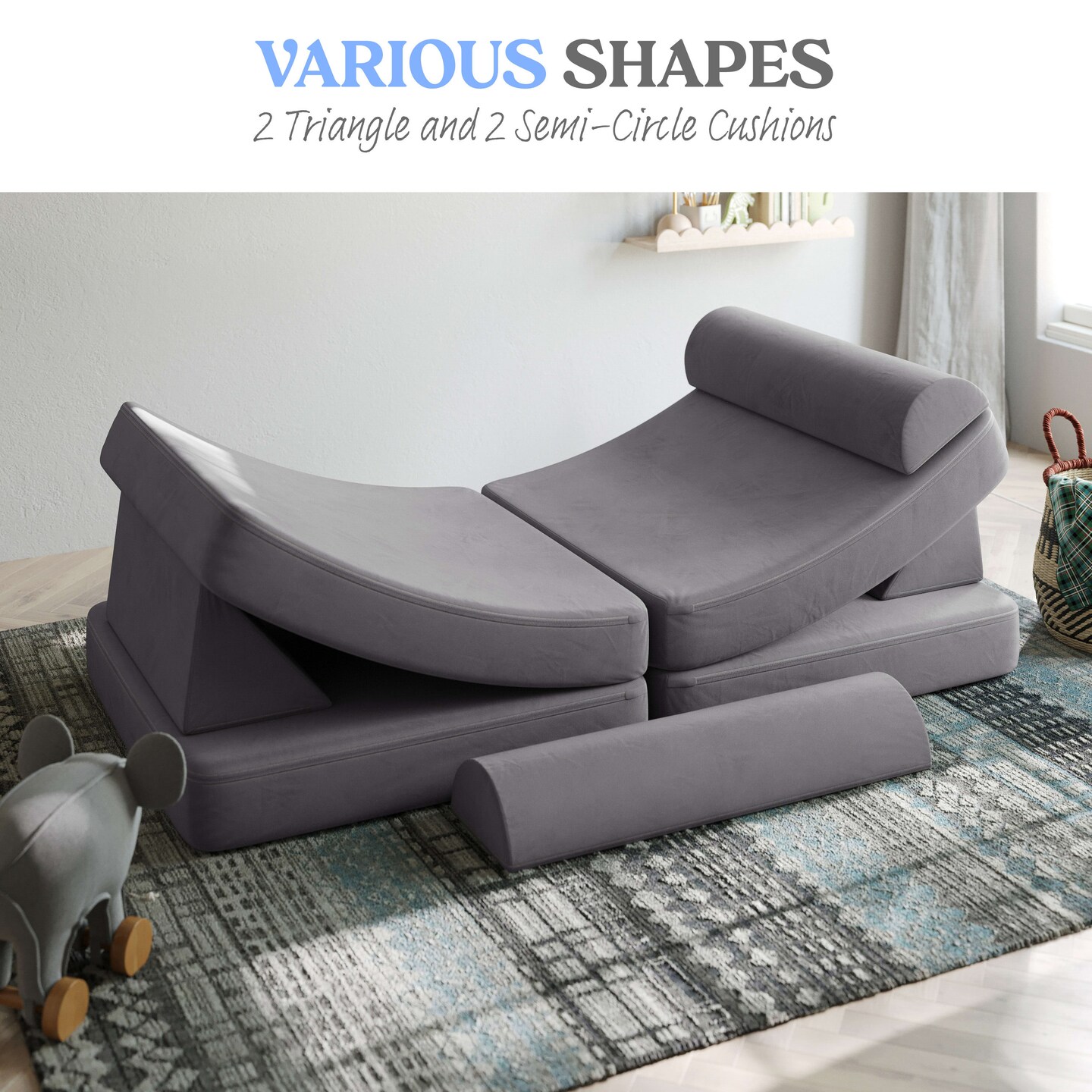 Emma and Oliver Conner Modular Play Couch for Kids with Convertible 6-Piece Design and Soft Foam Cushions