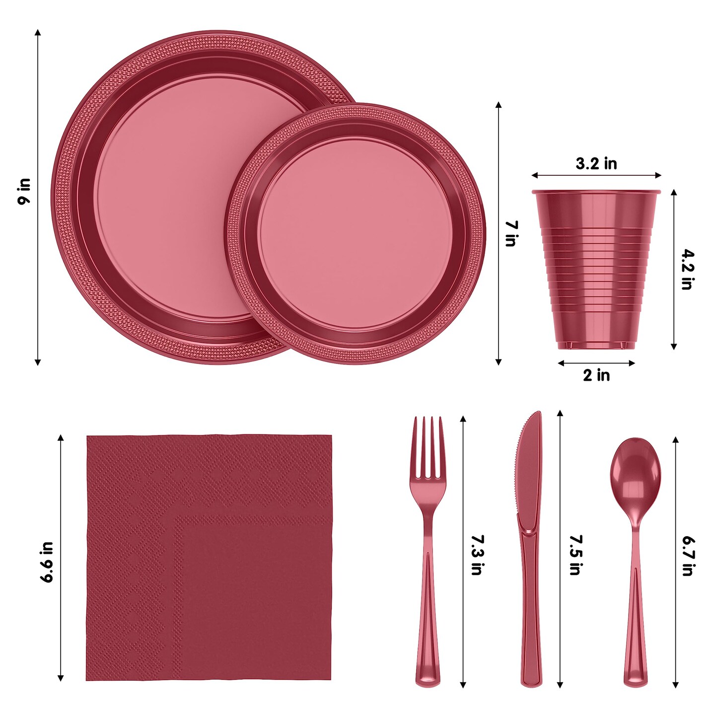 Exquisite 350 Pcs Plastic Plates for Party – Disposable Plates Set – 50 Each of 9" Dinner Plates, 7" Dessert Plates, Plastic Cups, Napkins & Plastic Cutlery – Plastic Dinnerware by Party Solids