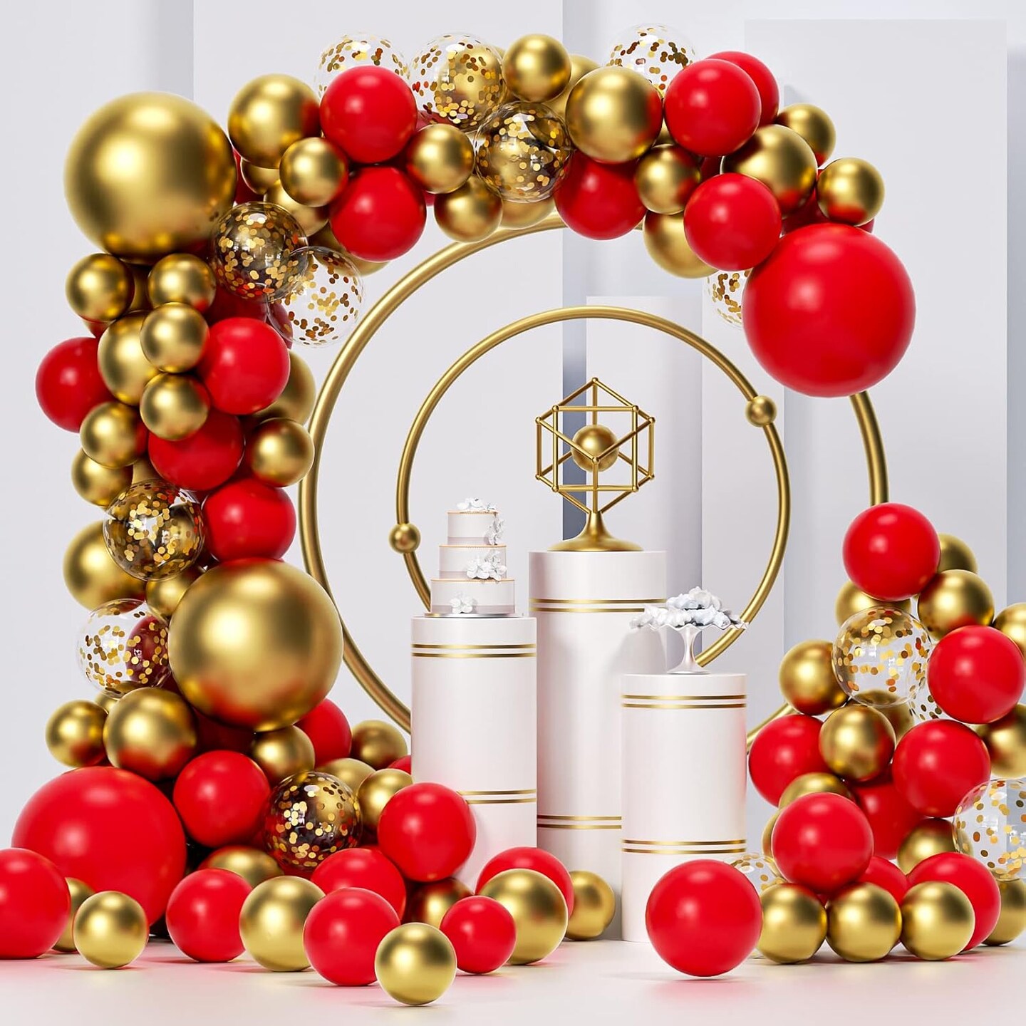 Red and Gold Balloon Garland Kit, 124Pcs Balloons Arch Kit, Bright Durable Latex Balloons